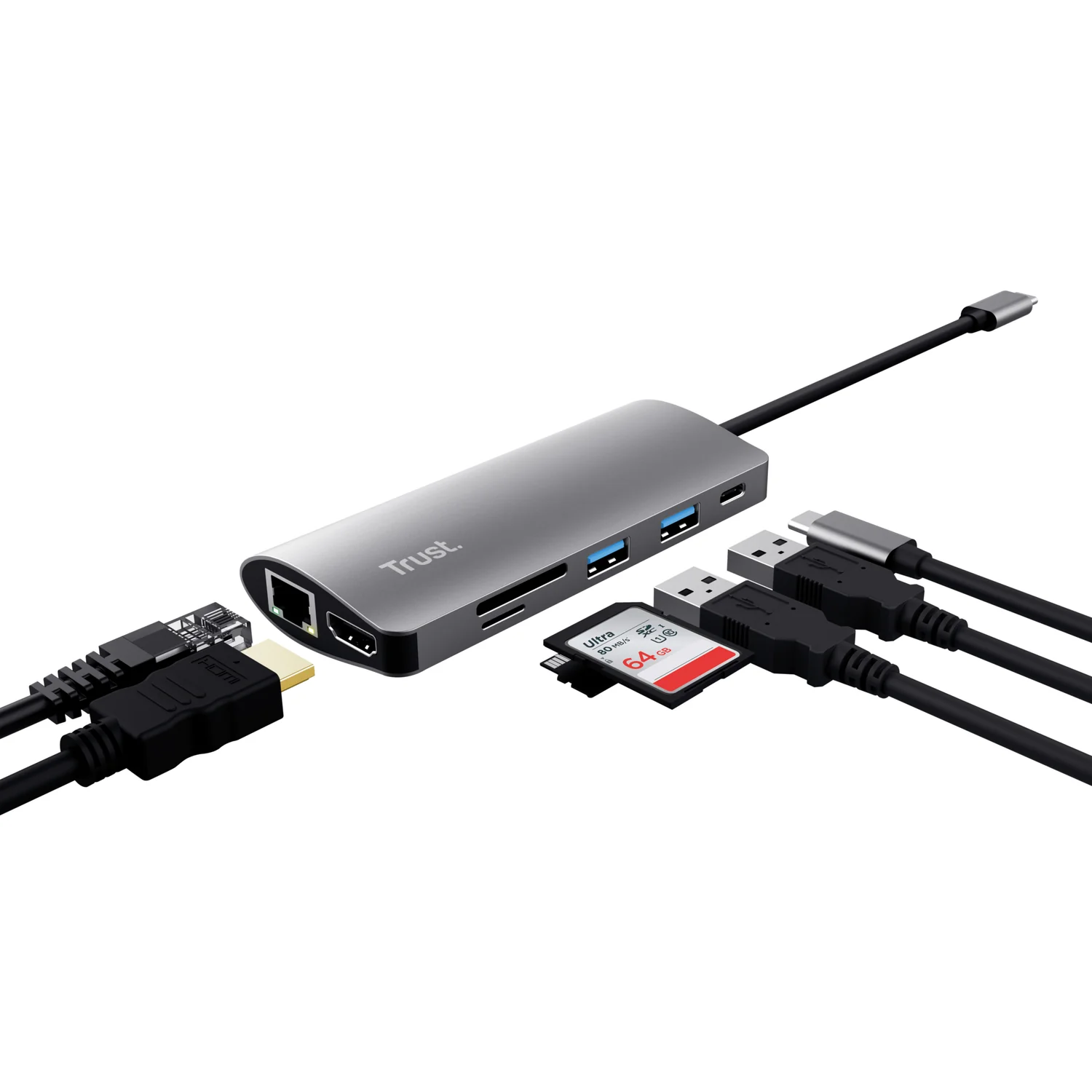 Adaptador USB-C Trust Dalyx 7 em 1 HDMI RJ-45 USB 3.2 Alumínio - Imagem 2