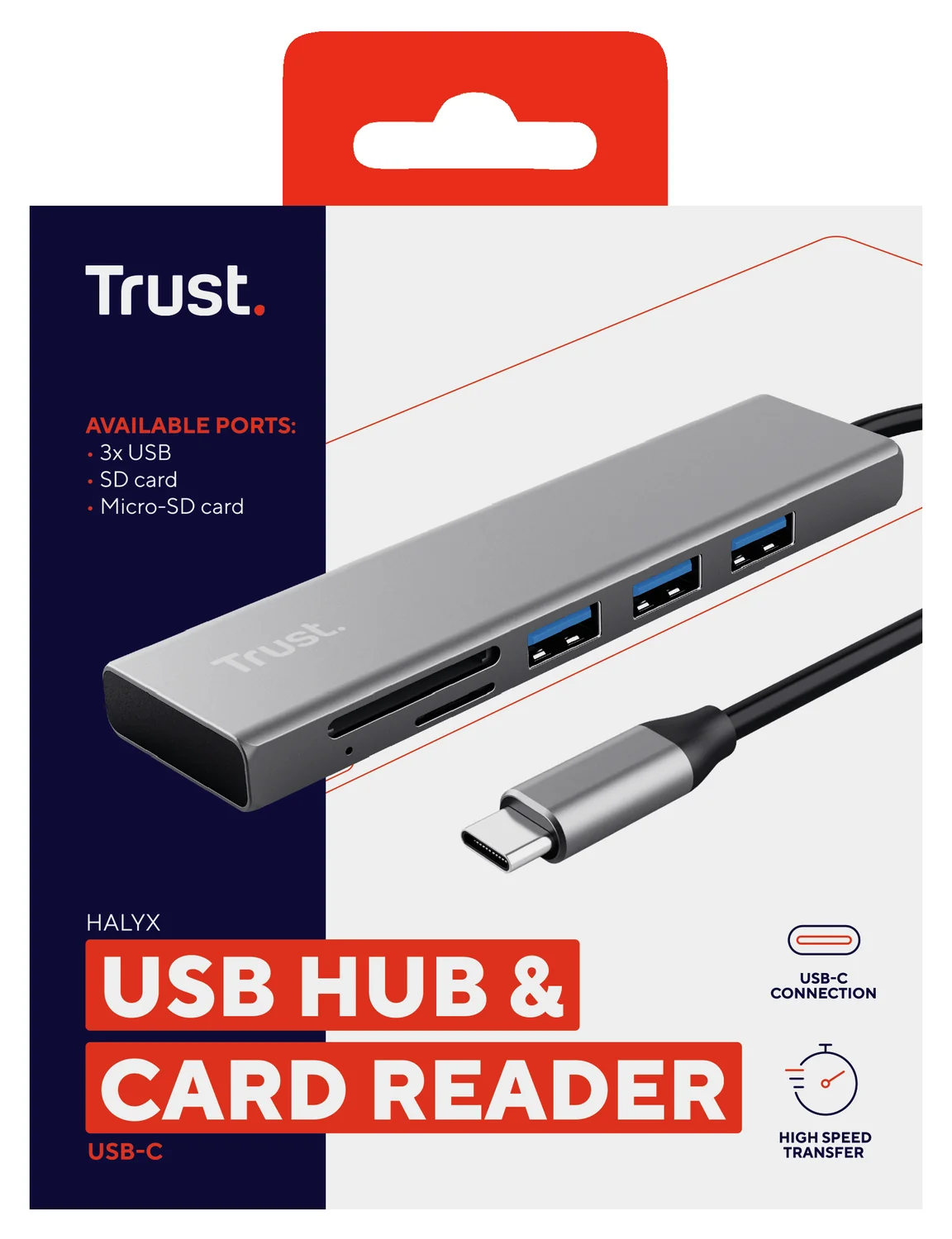 Hub USB-C com Leitor de Cartões Trust Halyx Fast 3 Portas USB-A + SD/MicroSD Alumínio - Imagem 6