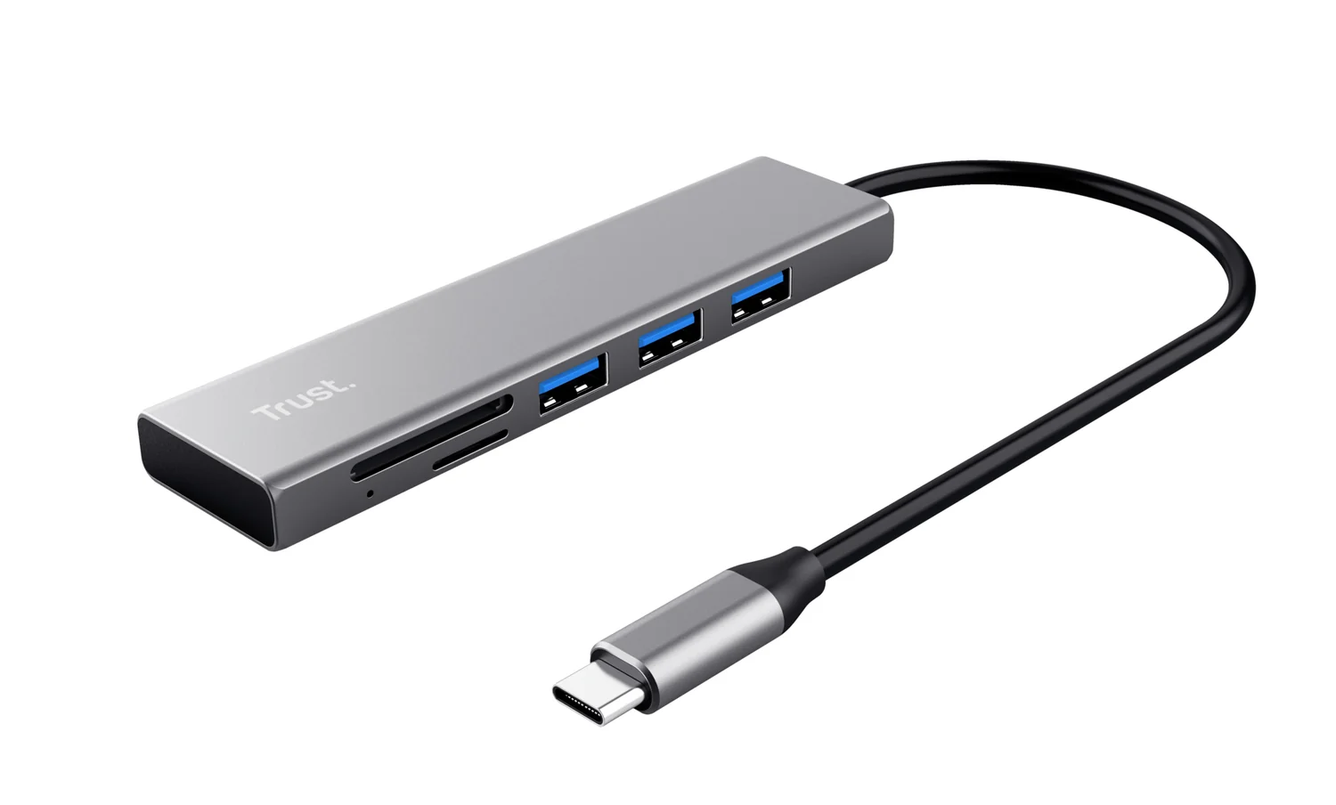 Hub USB-C com Leitor de Cartões Trust Halyx Fast 3 Portas USB-A + SD/MicroSD Alumínio - Imagem 1