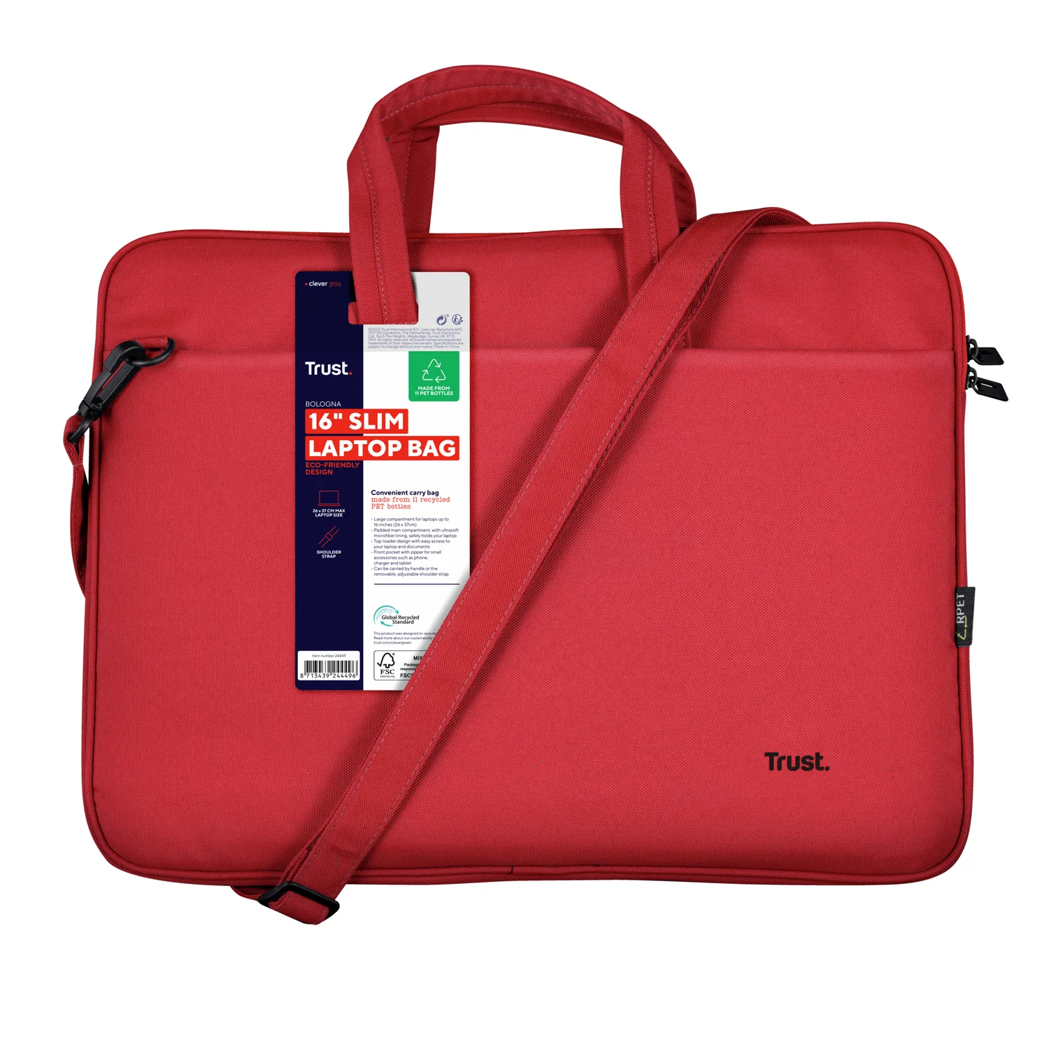 Pasta para Portátil Trust Bologna 16" ECO Reciclada com Alça Vermelha - Imagem 7