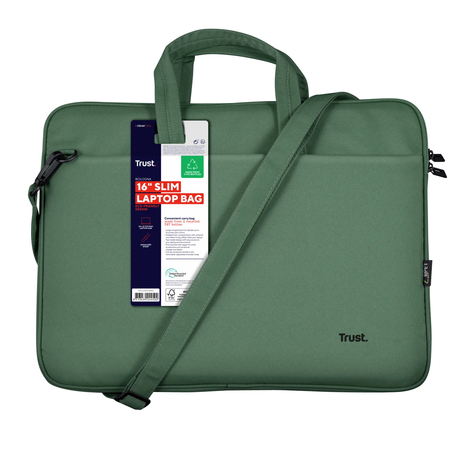 Pasta para Portátil Trust Bologna ECO 16" Verde em Material Reciclado PET - Imagem 8