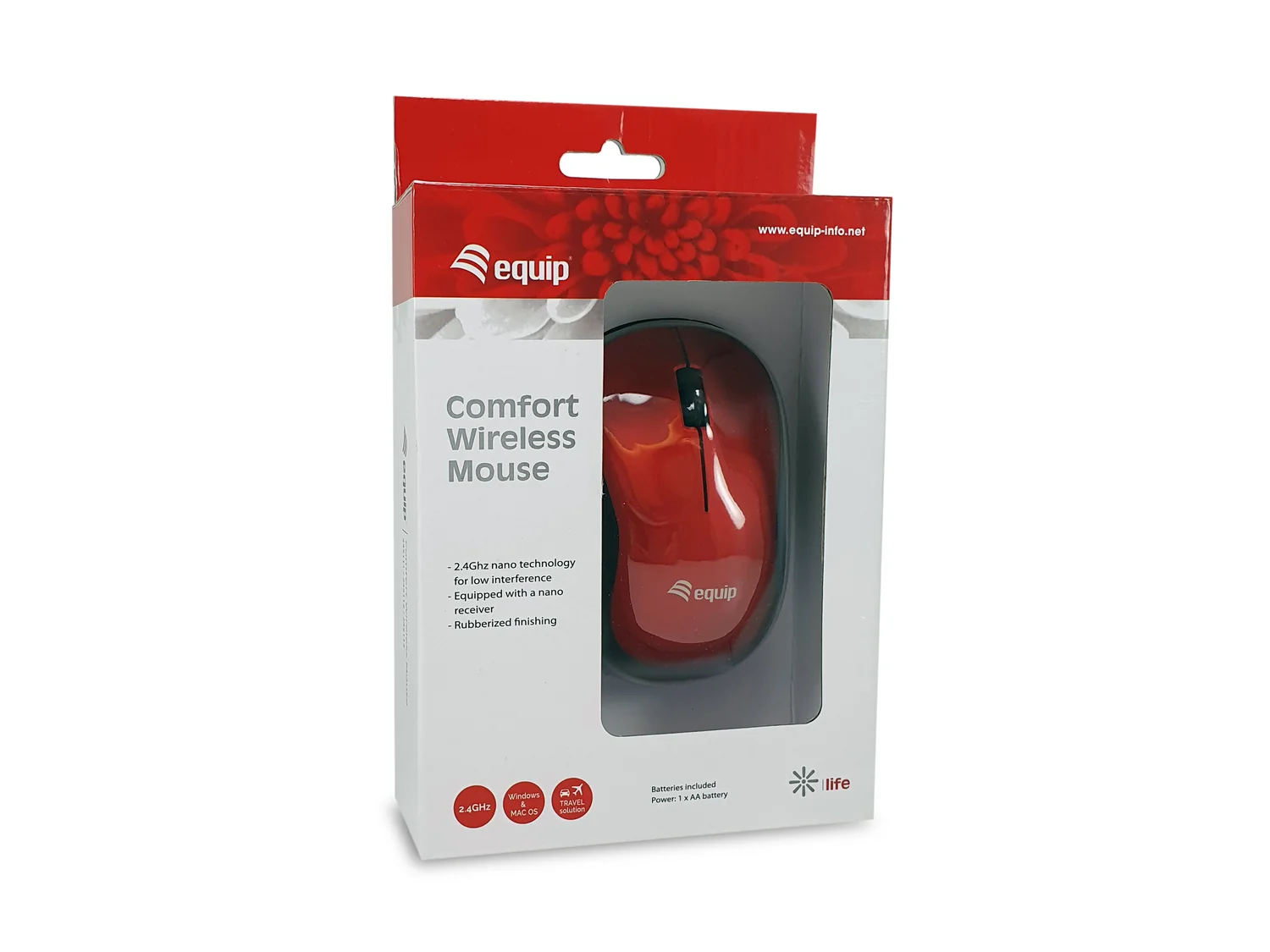 Rato sem fios Equip 245113 Comfort ambidestro ótico 1200 DPI vermelho - Imagem 4