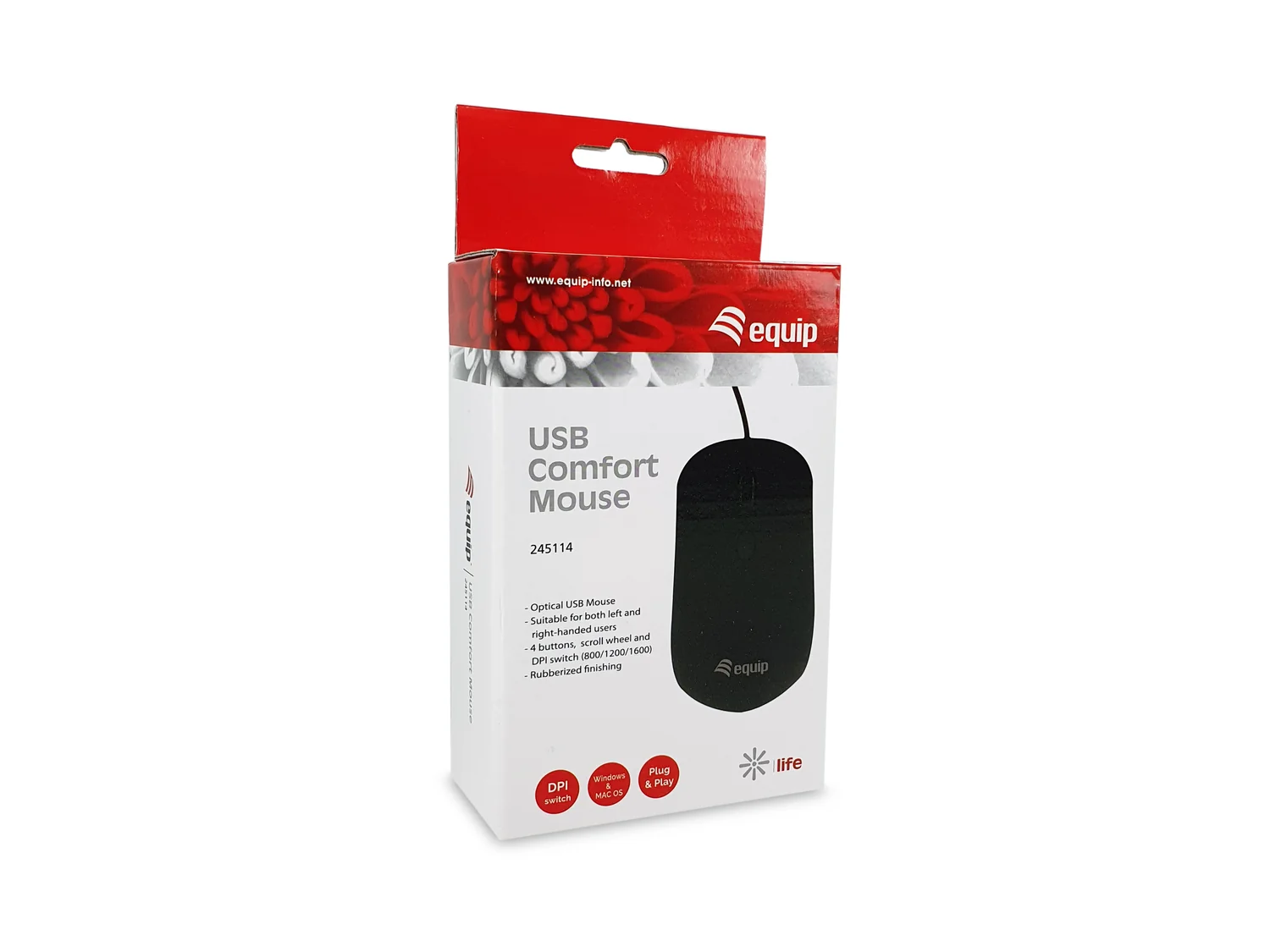 Rato com fios Equip 245114 USB ótico ambidestro 1600 DPI ajustáveis, preto - Imagem 3