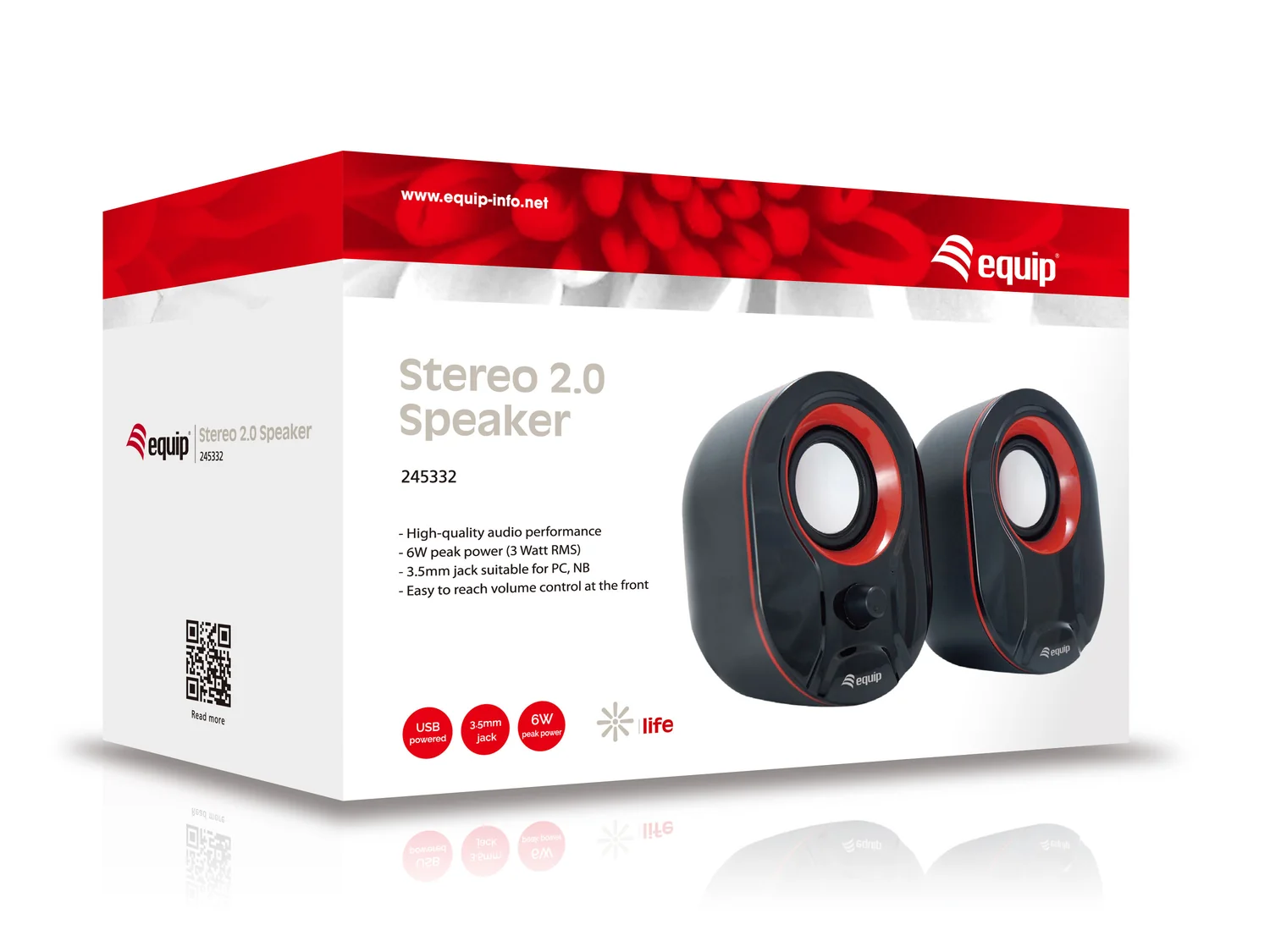 Colunas de som estéreo 2.0 Equip 245332 USB 3W RMS preto e vermelho para PC - Imagem 6
