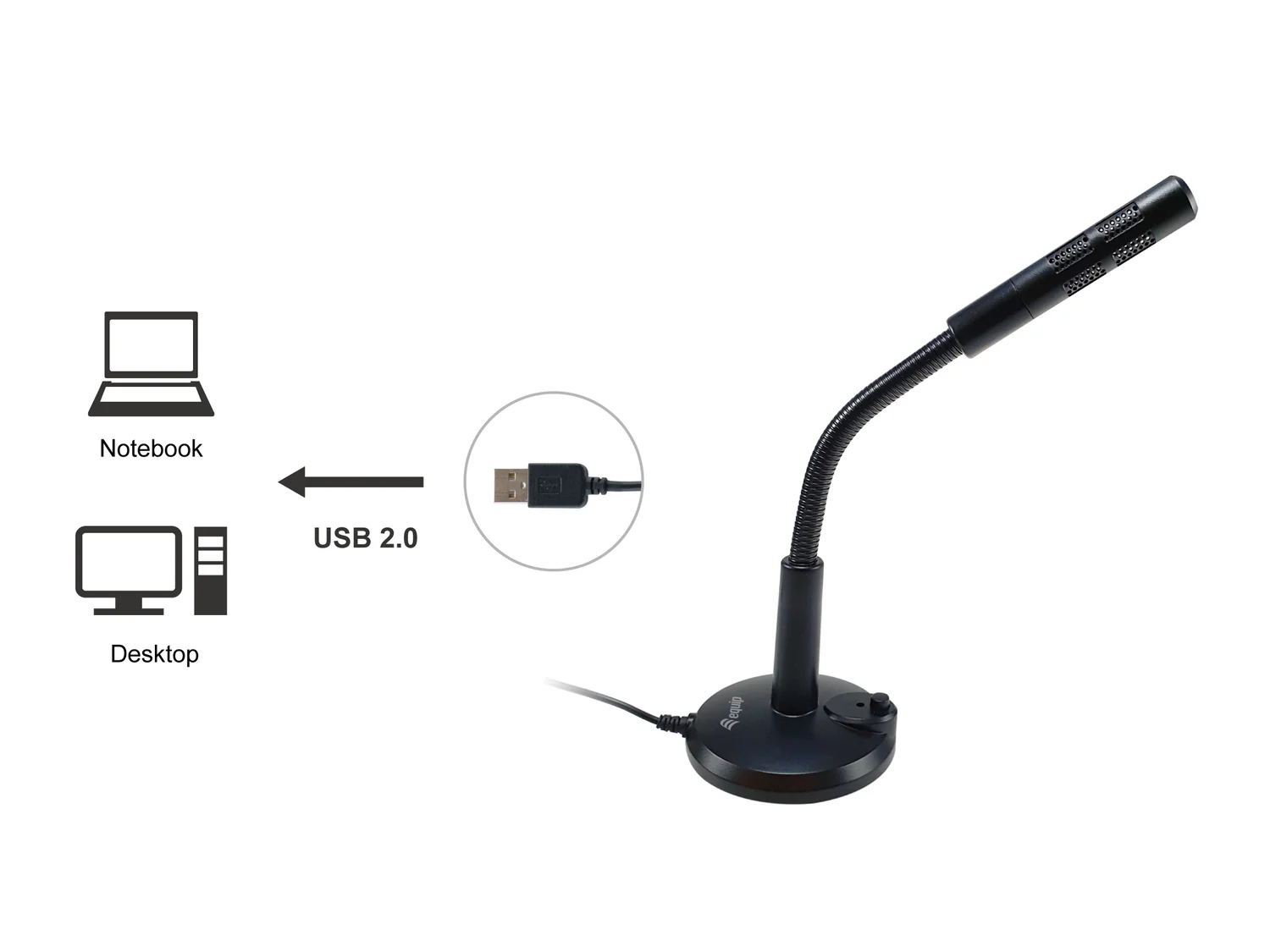 Microfone de mesa Equip 245340 USB Type-A plug and play preto - Imagem 3