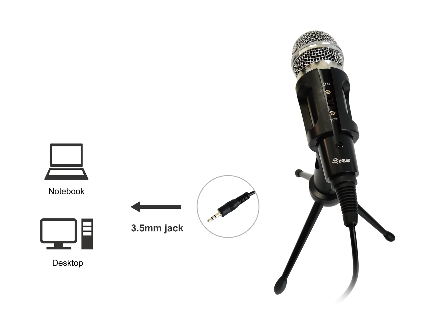 Microfone de mesa Equip 245341 stereo mini com suporte, jack 3,5 mm, preto - Imagem 4