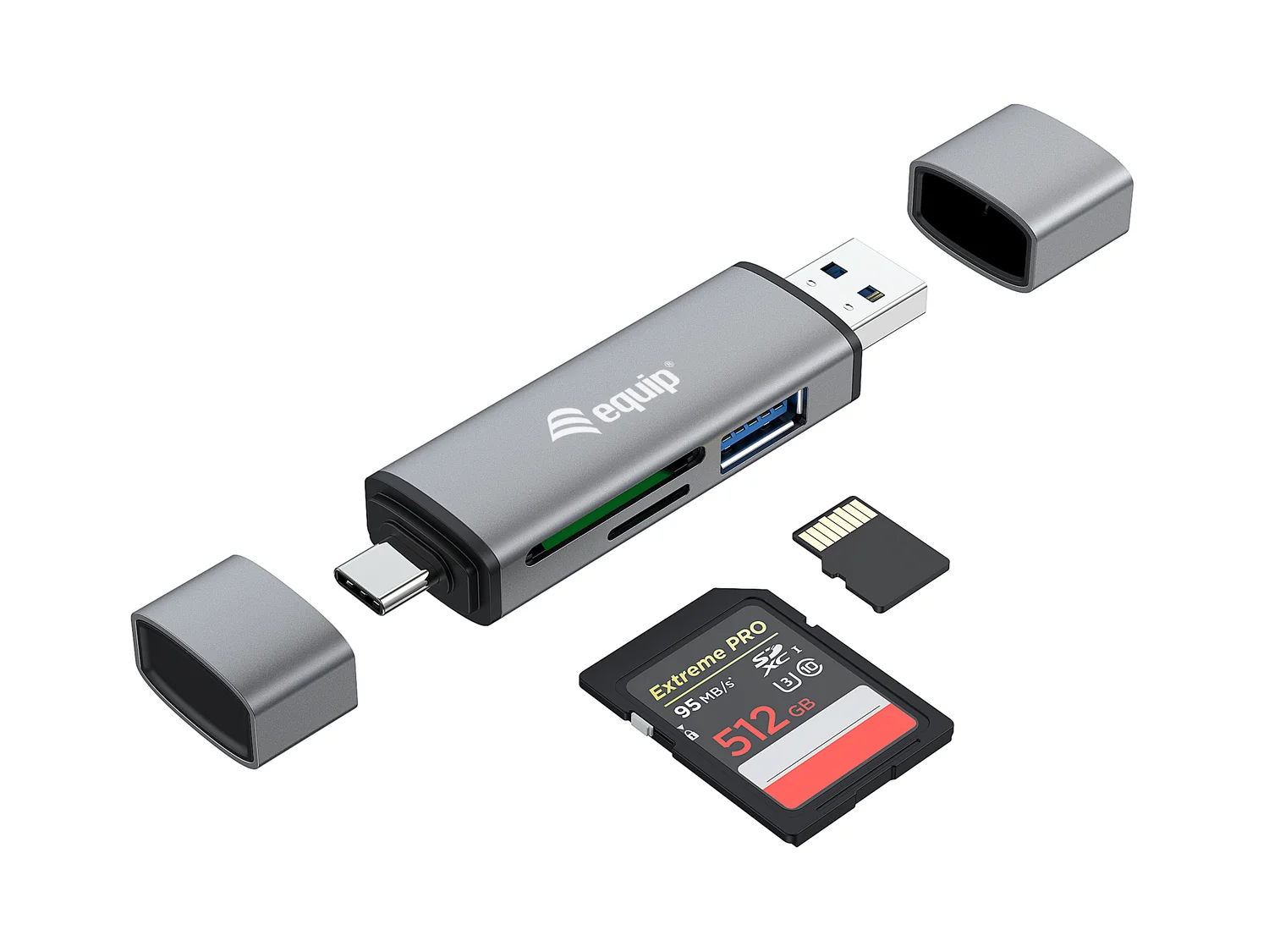 Leitor de Cartões USB 3.2 Gen 1 Equip 245460 com Hub USB e OTG Type-A/Type-C Cinzento - Imagem 3