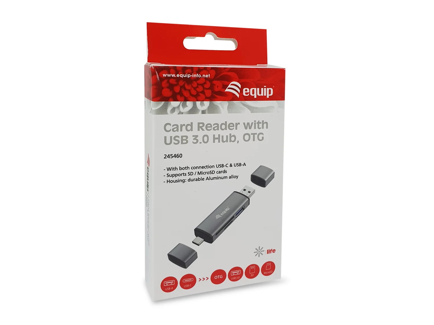 Leitor de Cartões USB 3.2 Gen 1 Equip 245460 com Hub USB e OTG Type-A/Type-C Cinzento - Imagem 6