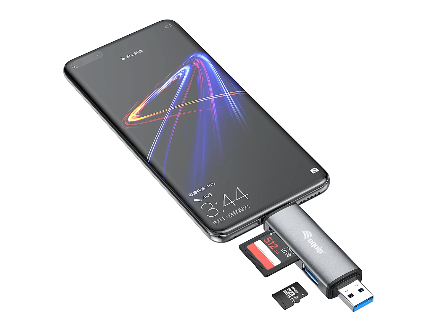 Leitor de Cartões USB 3.2 Gen 1 Equip 245460 com Hub USB e OTG Type-A/Type-C Cinzento - Imagem 5