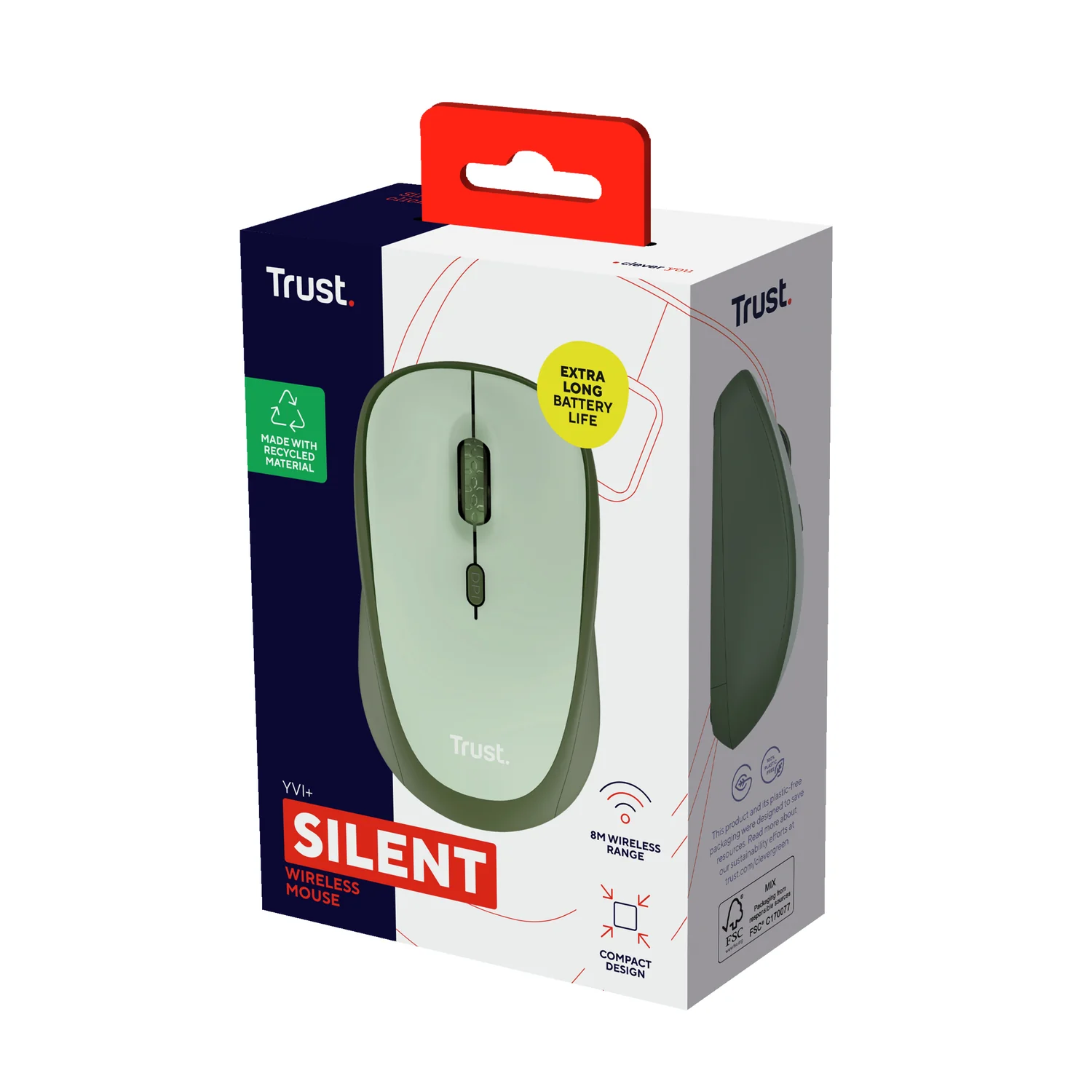 Rato Sem Fios Trust Yvi+ ECO Verde/Preto RF Wireless Ótico 1600 DPI para PC - Imagem 5