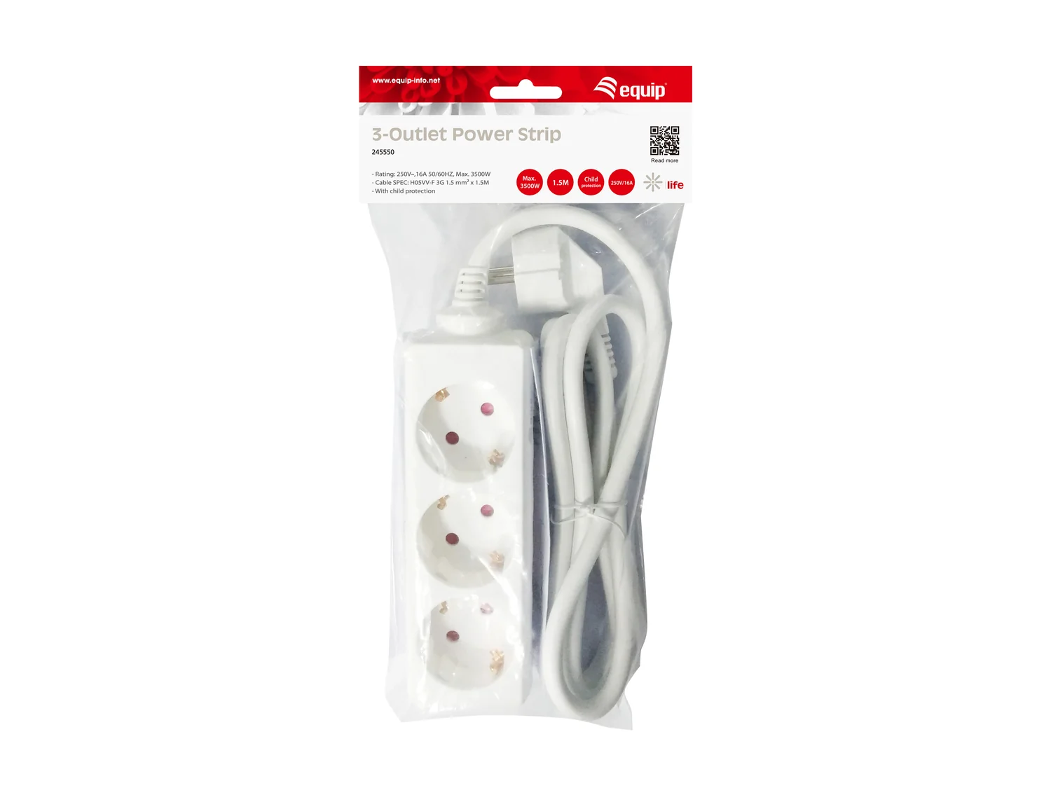 Extensão Elétrica Equip 3 Tomadas com Interruptor Cabo 1,5 m Interior Branco - Imagem 4