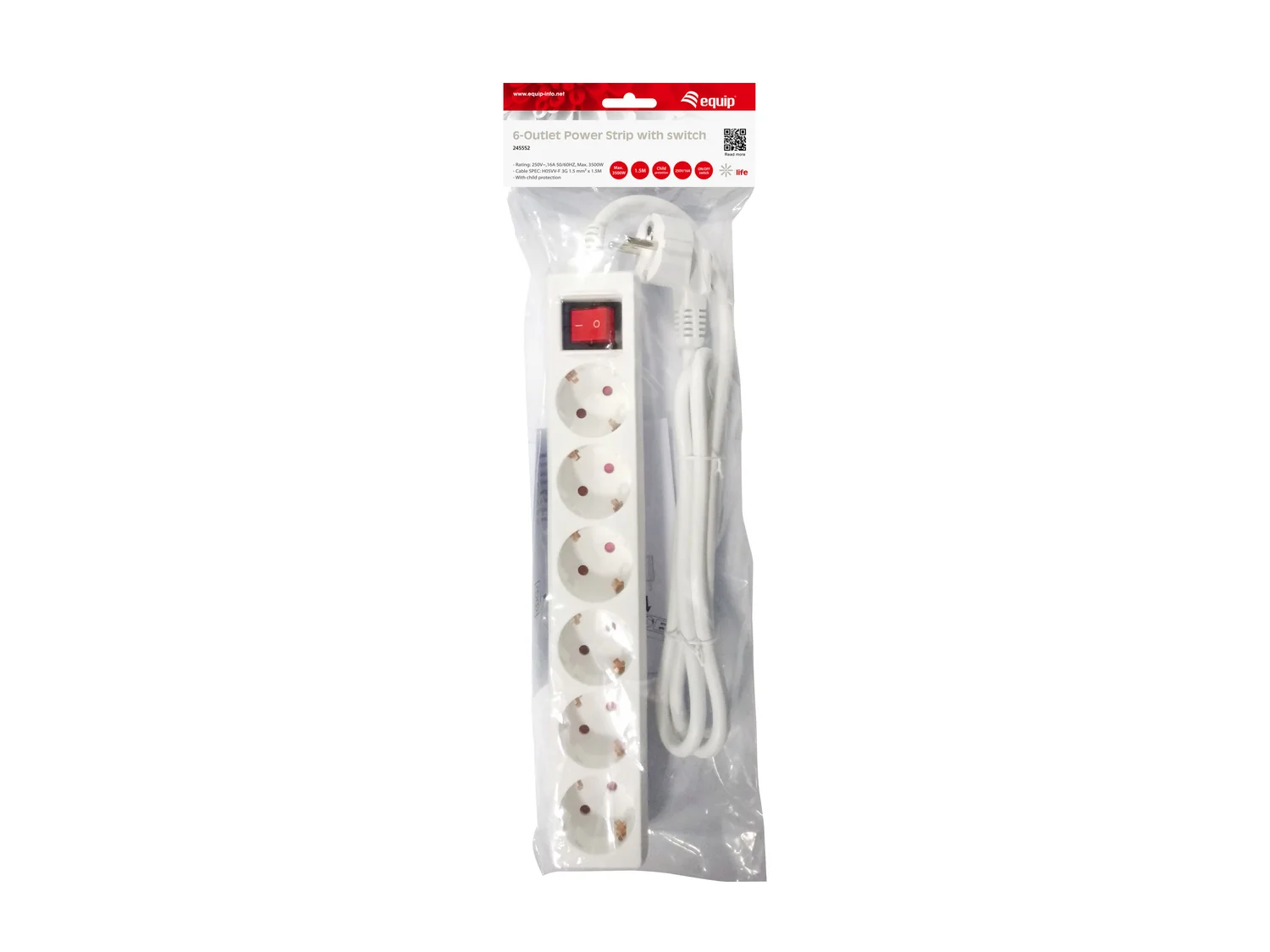 Extensão Elétrica Equip 6 Tomadas com Interruptor Cabo 1,5 m Interior Branco - Imagem 4