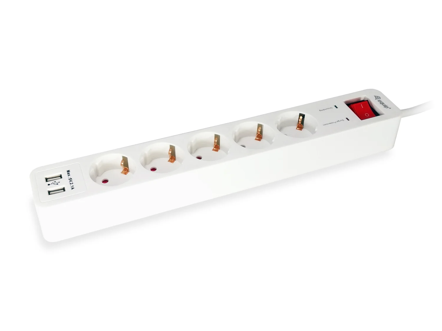 Extensão Elétrica Equip 5 Tomadas + 2 USB Cabo 1,8 m com Interruptor Interior Branco