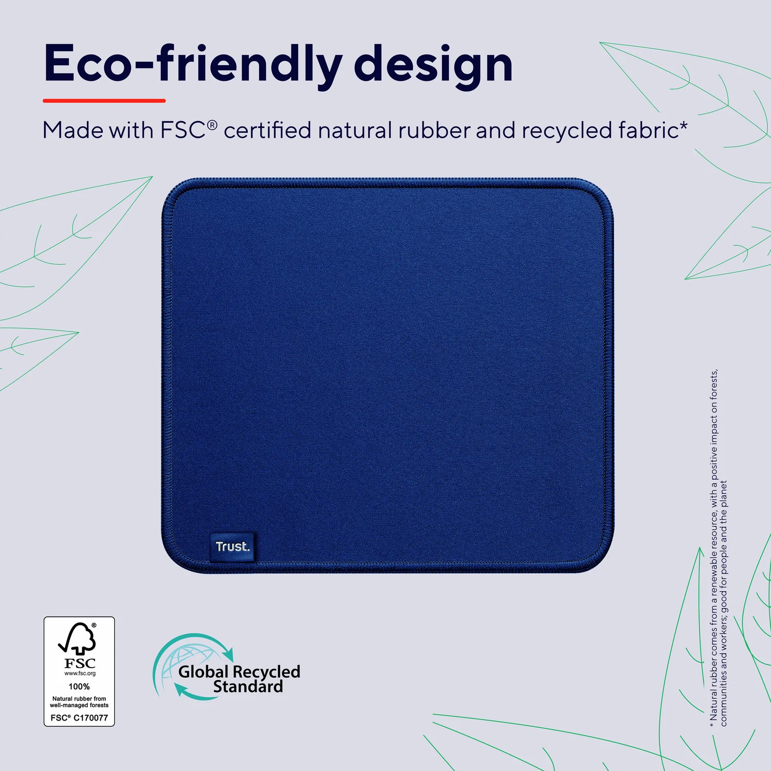Tapete de rato Trust Boye Eco azul tamanho M com bordas cosidas - Imagem 3