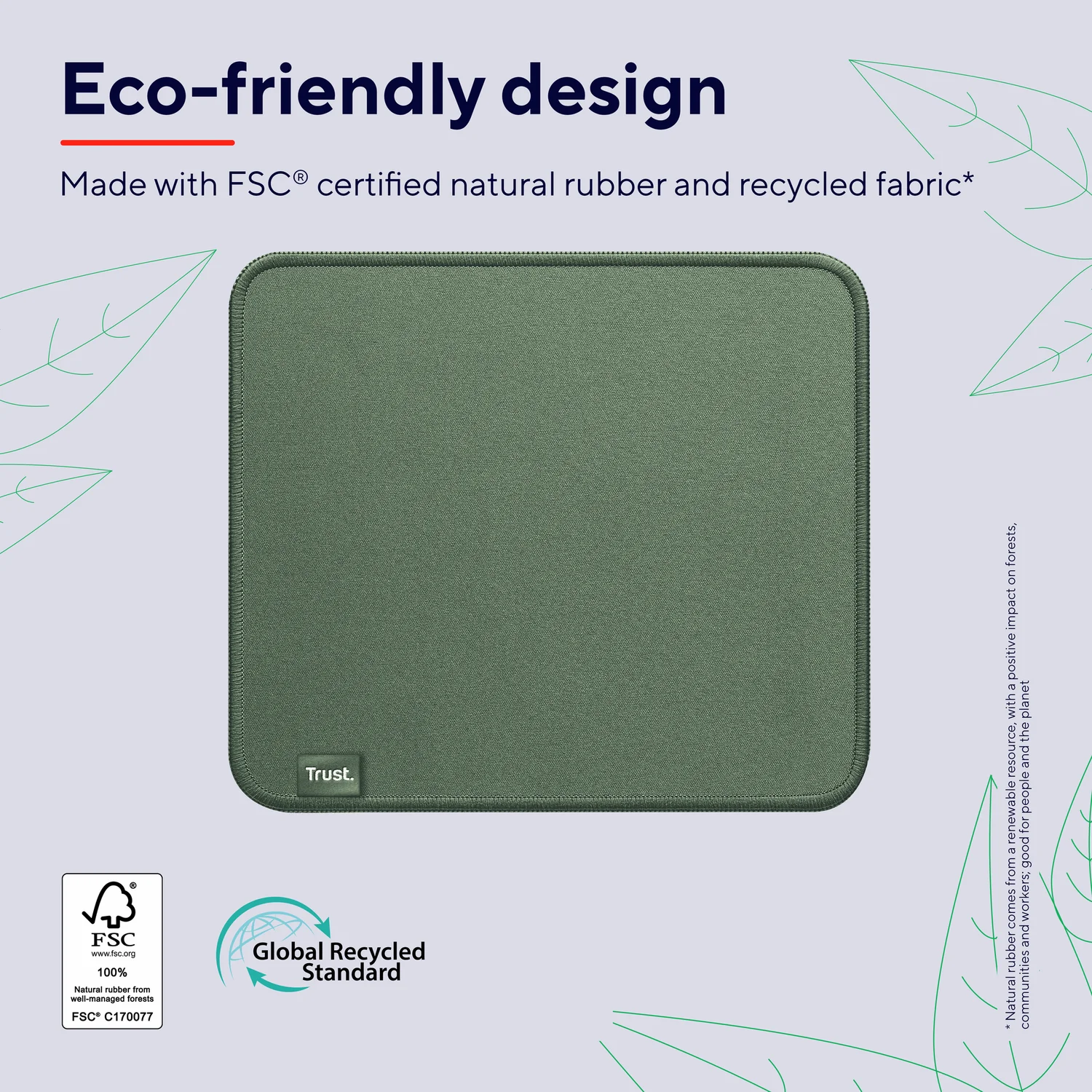 Tapete de Rato Trust Boye Eco Verde Tamanho M 250x210mm Bordas Cosidas - Imagem 3