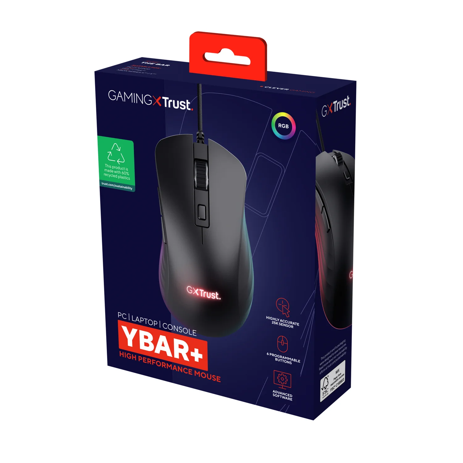 Rato gaming com fio Trust GXT924 YBAR+ sensor 25600 DPI RGB iluminação completa USB-A 1,8 m Preto - Imagem 5