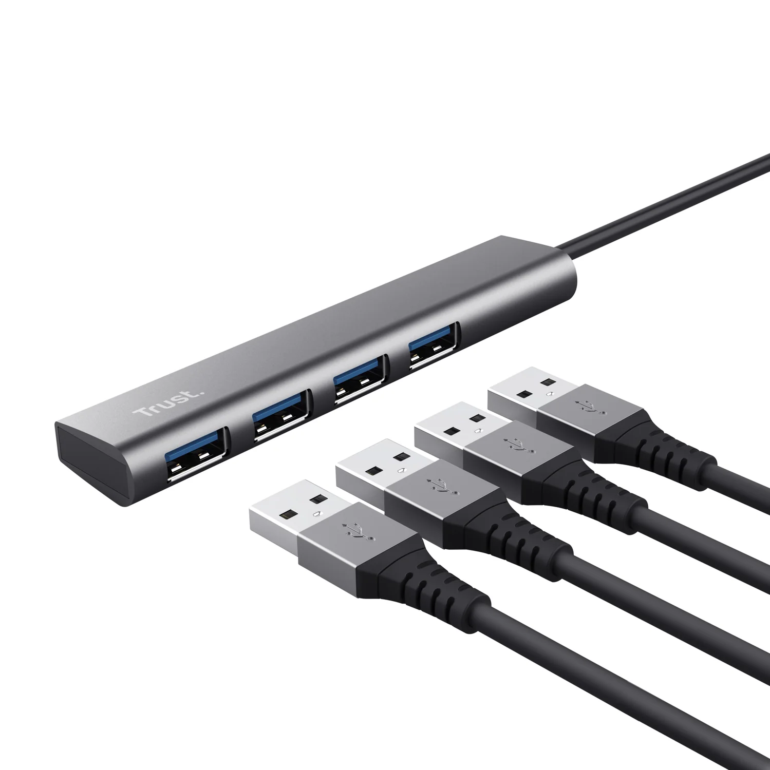Hub USB 3.2 Trust Halyx 4 portas USB-A 5 Gbps Plug and Play Windows macOS ChromeOS Preto Cinzento - Imagem 3