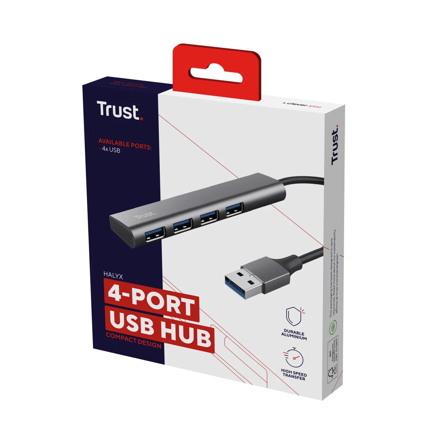 Hub USB 3.2 Trust Halyx 4 portas USB-A 5 Gbps Plug and Play Windows macOS ChromeOS Preto Cinzento - Imagem 7