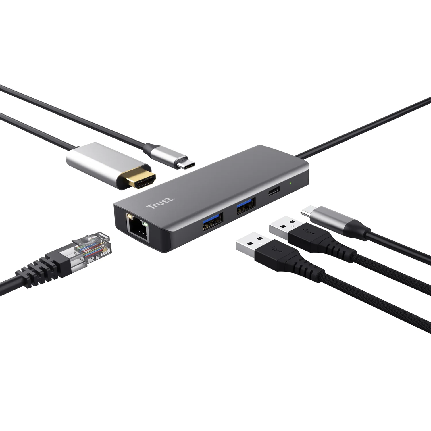 Adaptador Multiportas USB-C 6-em-1 Trust Dalyx com HDMI 4K, Ethernet Gigabit e USB Power Delivery - Imagem 3
