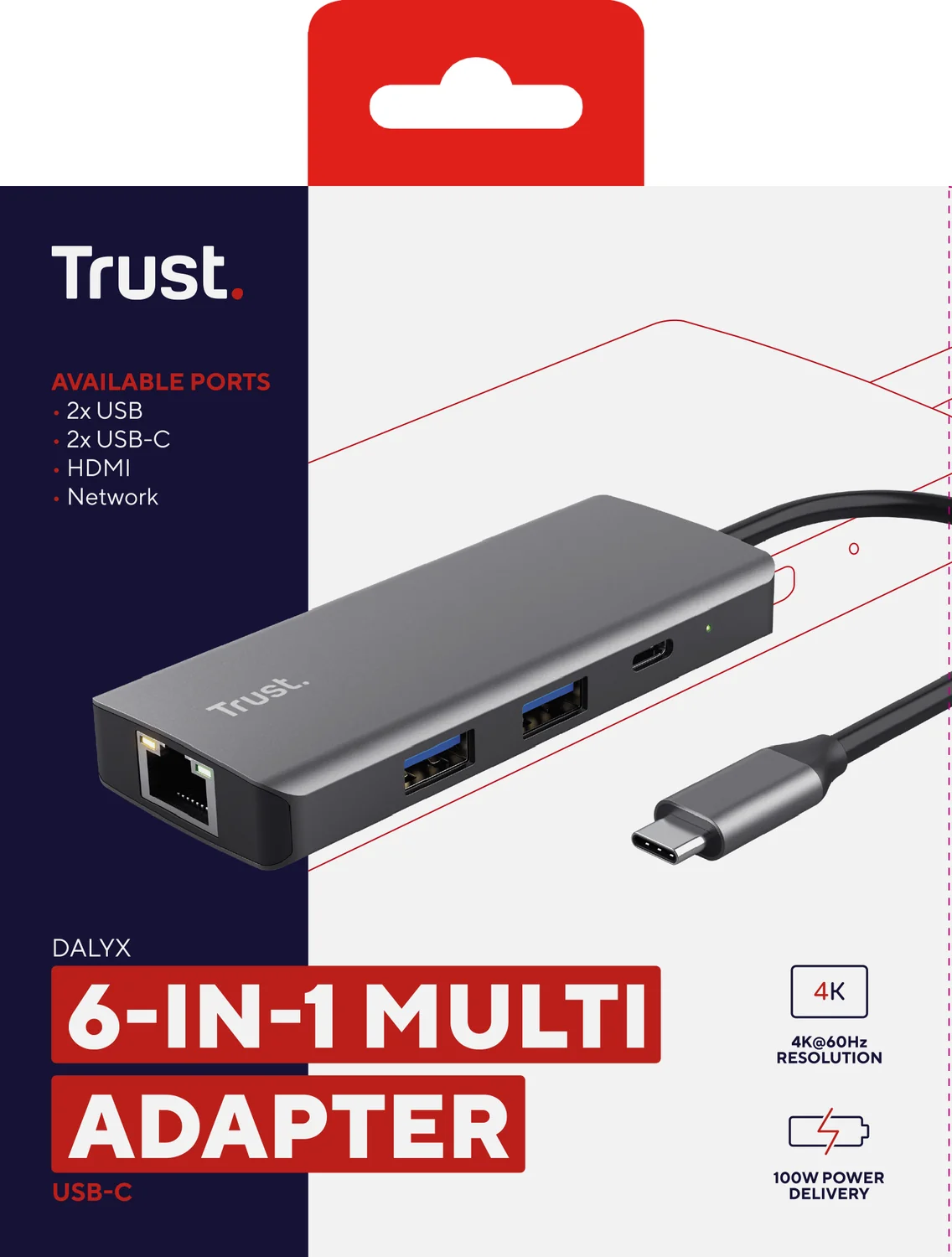 Adaptador Multiportas USB-C 6-em-1 Trust Dalyx com HDMI 4K, Ethernet Gigabit e USB Power Delivery - Imagem 9