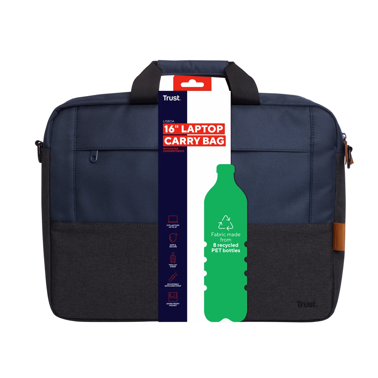 Mala para Portátil Trust Lisboa 16" Azul Materiais Reciclados e Resistente à Água - Imagem 9