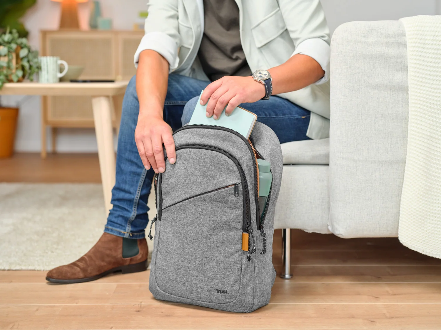 Mochila para Portátil Trust Avana 16" ECO Reciclada Cinzento 3 Compartimentos - Imagem 6
