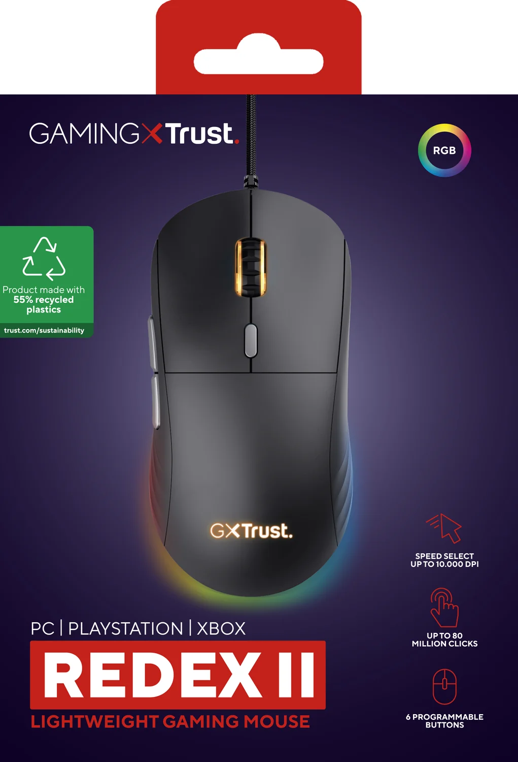 Rato Gaming com fio Trust GXT 925 Redex II Laser 10 000 DPI RGB — Preto - Imagem 8