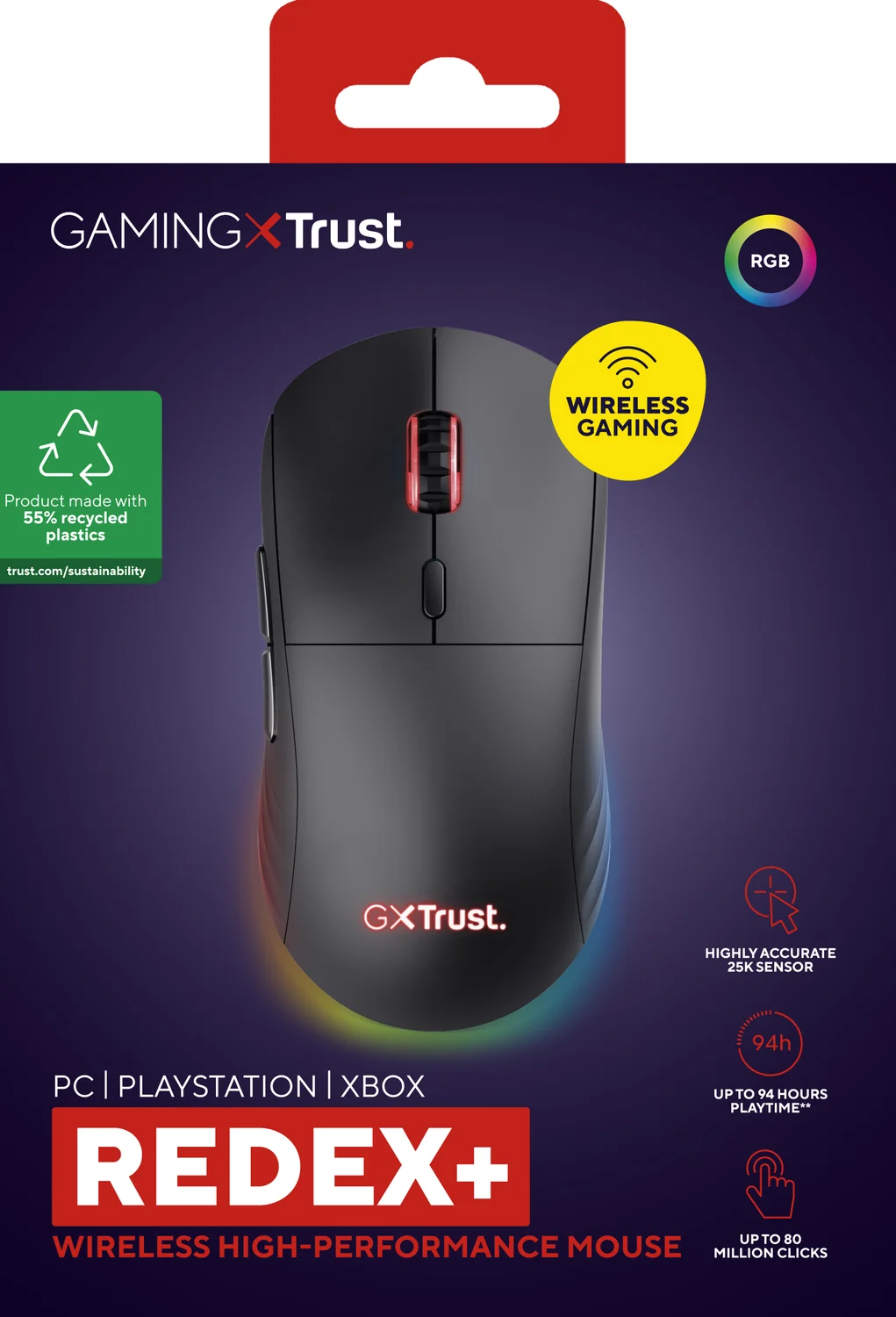 Rato Gaming sem fios Trust GXT 927 Redex+ Laser 25 600 DPI RGB Recarregável — Preto - Imagem 8