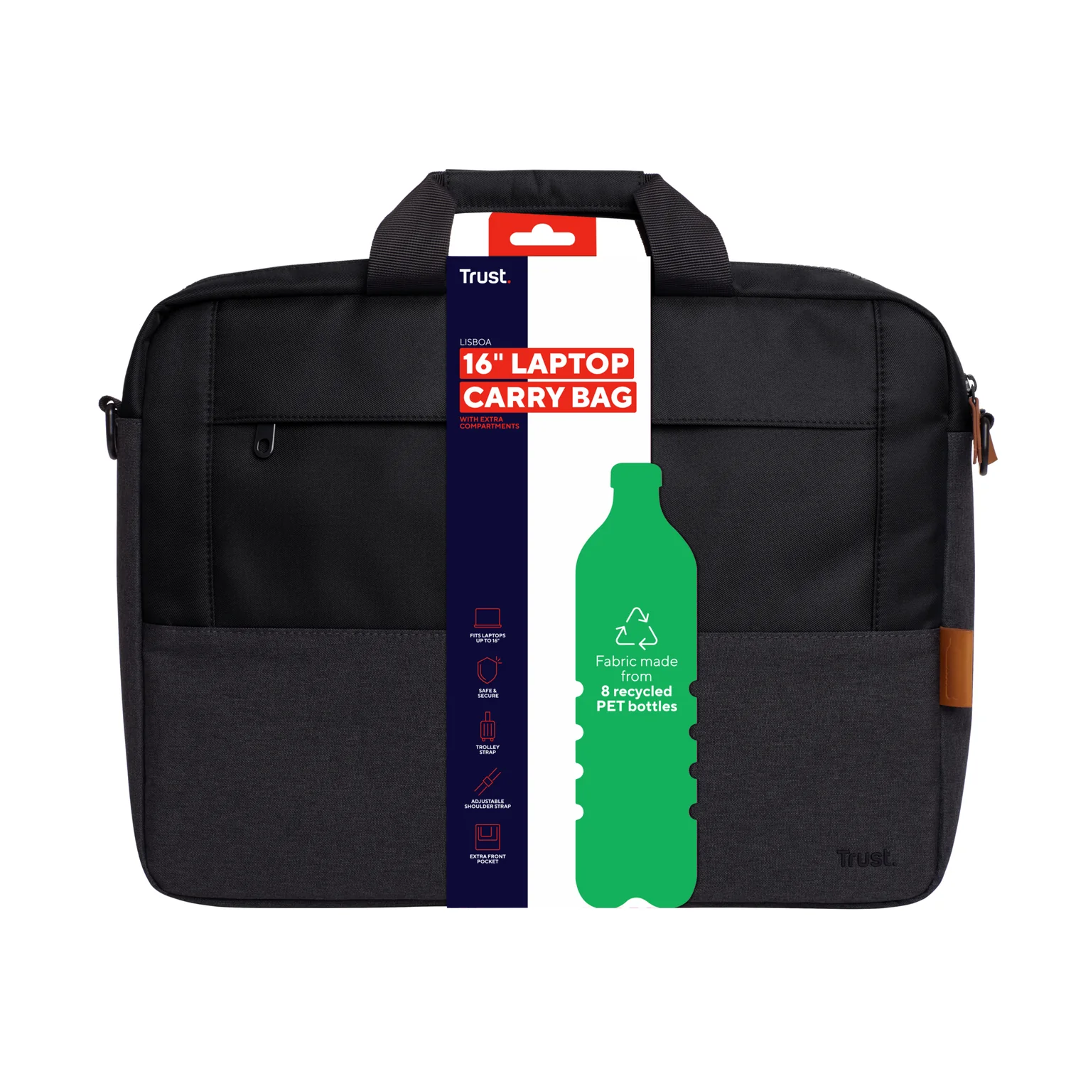 Pasta para Portátil Trust Lisboa 16" em Poliéster Reciclado com Alça de Ombro - Preto - Imagem 8