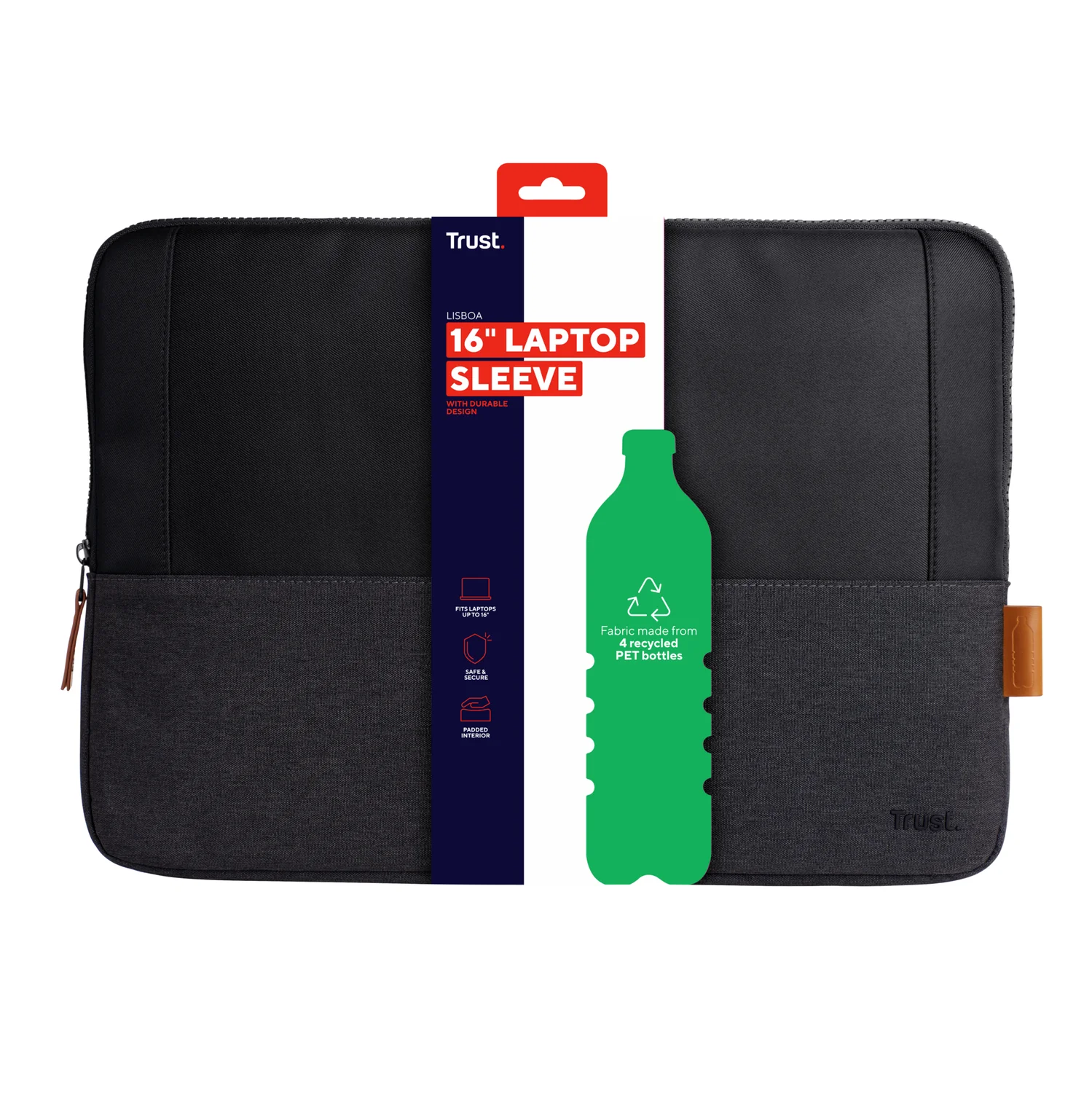 Capa para Portátil Trust Lisboa 16" Preto em Poliéster Reciclado com Fecho Zip - Imagem 4