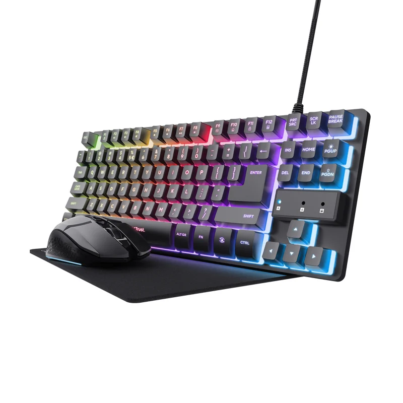 Pack Gaming Trust GXT 794 3-em-1 Teclado TKL + Rato + Tapete USB QWERTY PT com RGB - Preto
