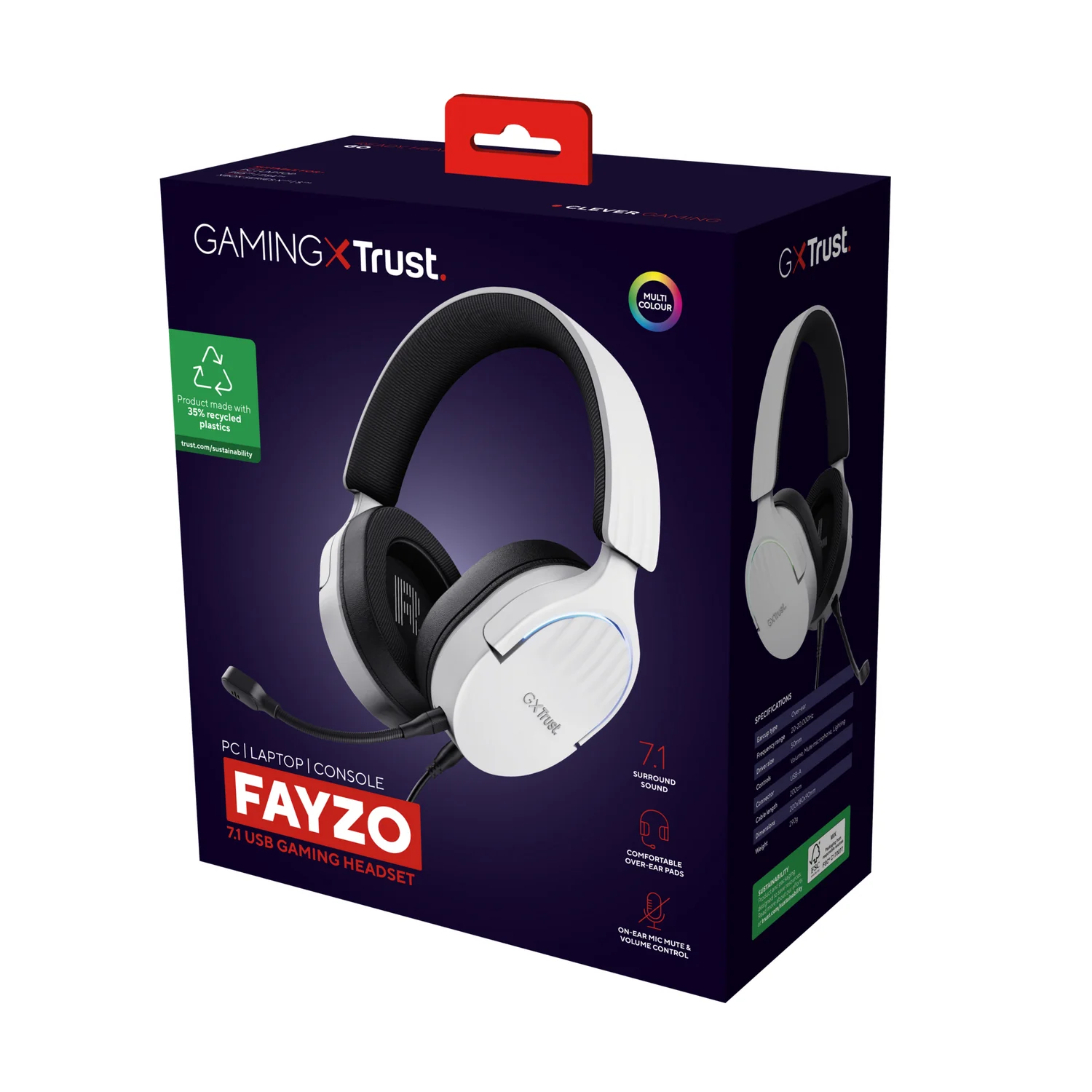 Auscultadores Gaming Trust GXT 490W FAYZO 7.1 USB com Microfone Boom e RGB - Branco/Preto - Imagem 7