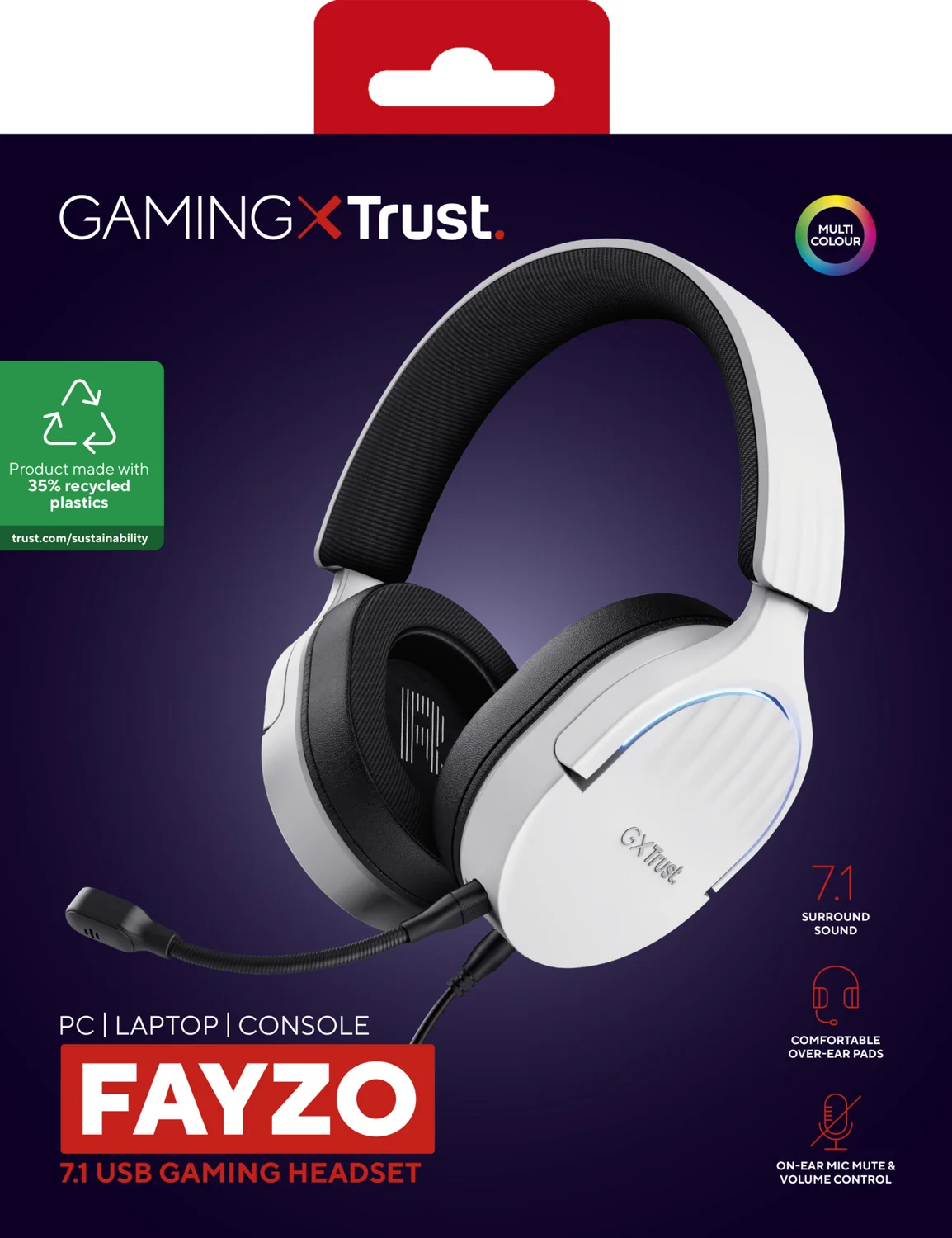 Auscultadores Gaming Trust GXT 490W FAYZO 7.1 USB com Microfone Boom e RGB - Branco/Preto - Imagem 8