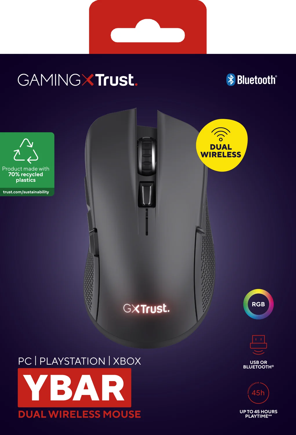 Rato Gaming Sem Fios Trust GXT 931 YBAR Bluetooth Laser 7200 DPI Recarregável USB-C - Preto - Imagem 8