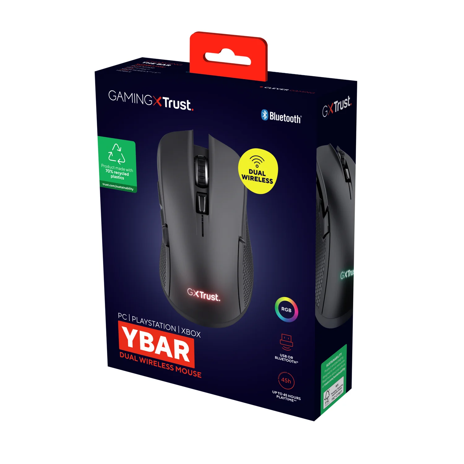 Rato Gaming Sem Fios Trust GXT 931 YBAR Bluetooth Laser 7200 DPI Recarregável USB-C - Preto - Imagem 7