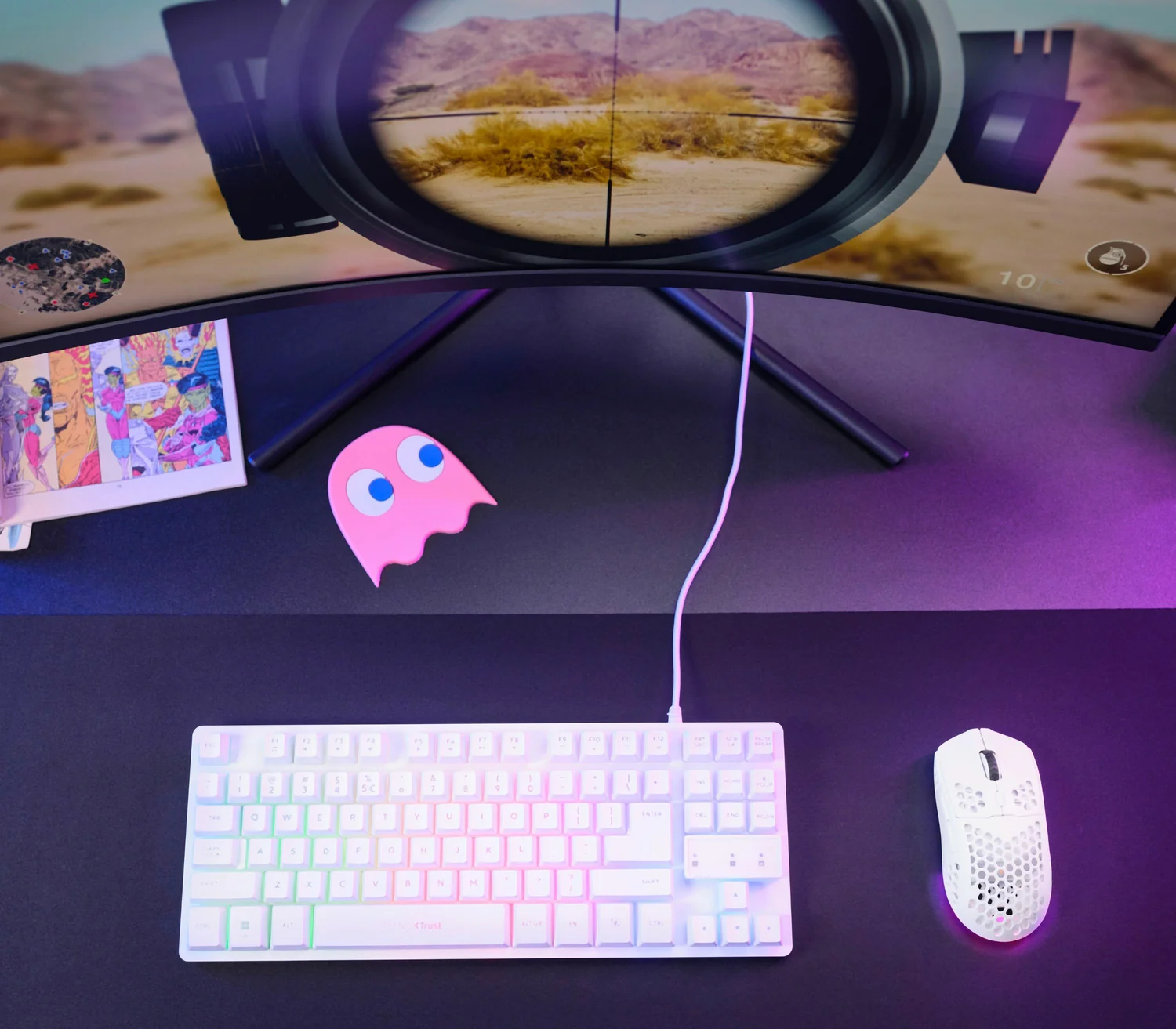 Rato Sem Fios Gaming Trust GXT929W Helox 4800 DPI RGB Recarregável 73g Branco - Imagem 7