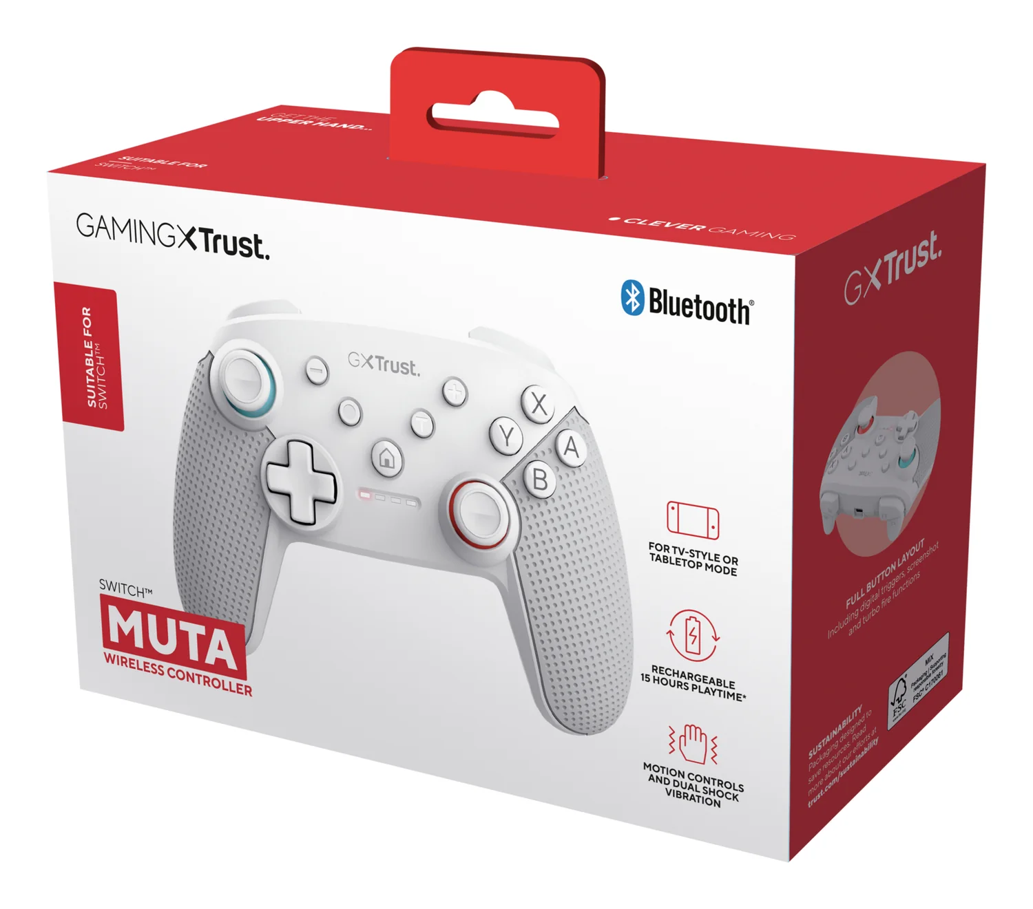 Comando Trust GXT 1246W Muta Bluetooth Nintendo Switch Sem Fios Branco 15 Botões Bateria 15h - Imagem 5
