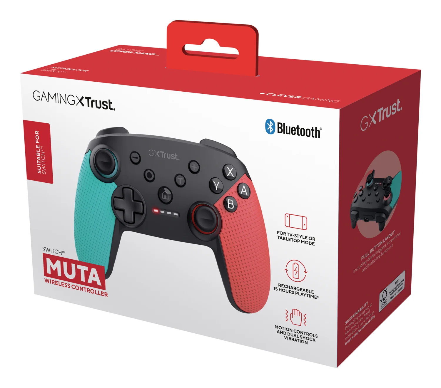 Comando sem Fios Trust GXT 1246B Muta para Nintendo Switch Bluetooth Azul/Vermelho - Imagem 6