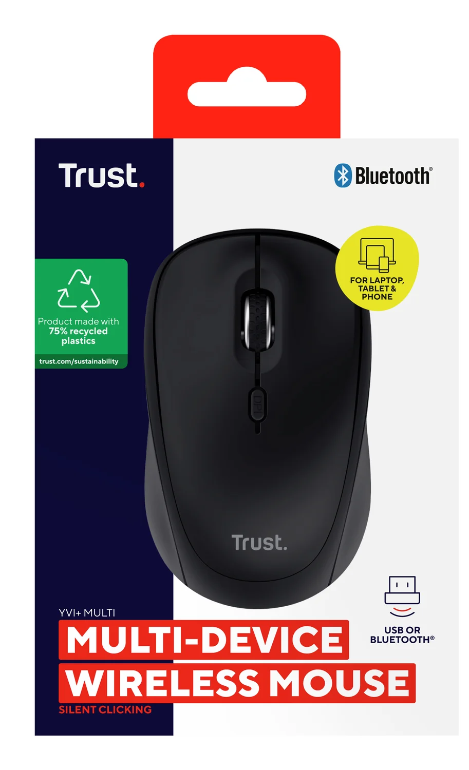 Rato sem Fios Trust Yvi+ Compacto Silencioso Bluetooth + 2,4 GHz Multi-dispositivo 1600 DPI Preto - Imagem 6
