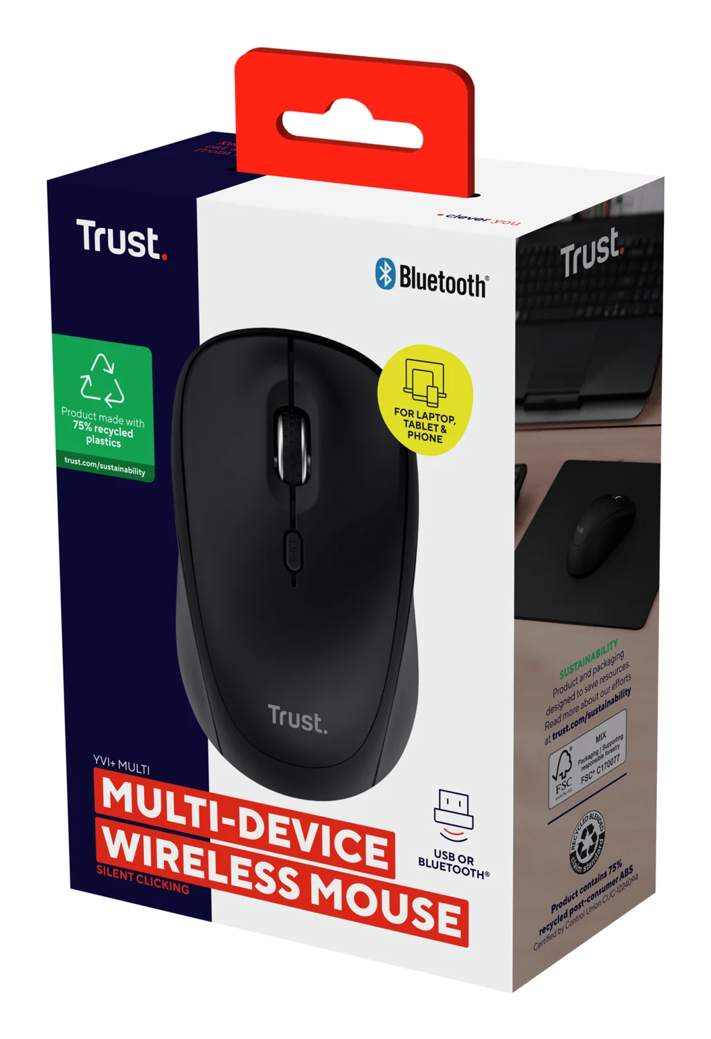 Rato sem Fios Trust Yvi+ Compacto Silencioso Bluetooth + 2,4 GHz Multi-dispositivo 1600 DPI Preto - Imagem 5