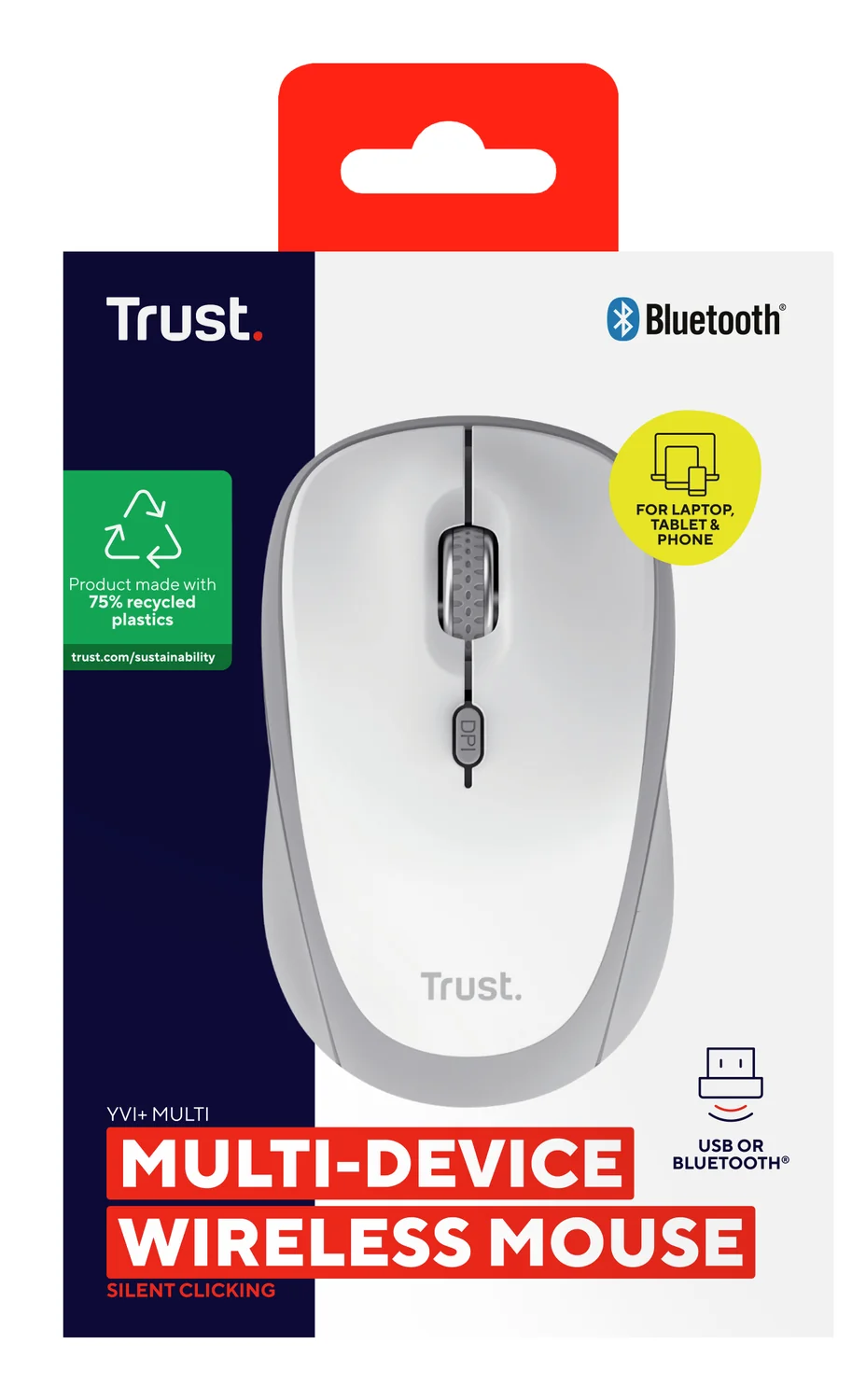 Rato sem Fios Trust Yvi+ Compacto Silencioso Bluetooth + 2,4 GHz Multi-dispositivo 1600 DPI Branco - Imagem 6