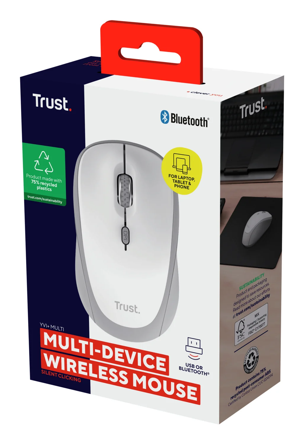 Rato sem Fios Trust Yvi+ Compacto Silencioso Bluetooth + 2,4 GHz Multi-dispositivo 1600 DPI Branco - Imagem 5
