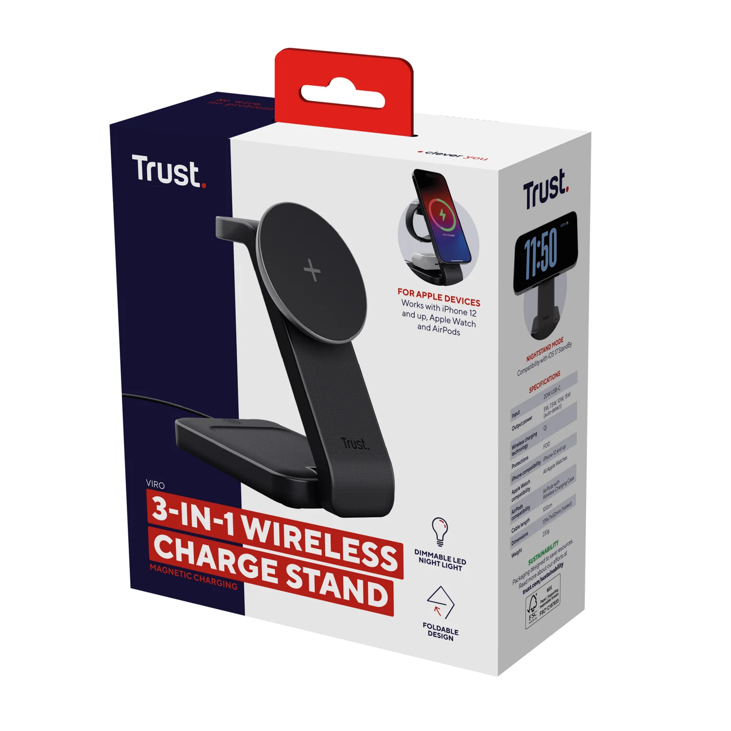 Carregador Magnético sem Fios Trust Viro 3 em 1 para iPhone, Apple Watch e AirPods 20W Preto - Imagem 10