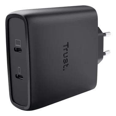 Carregador USB-C GaN 100 W 2 Portas Trust Maxo Carregamento Rápido Preto - Imagem 1