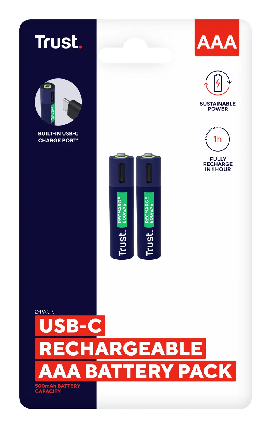 Pilhas Recarregáveis Trust AAA USB-C 500 mAh (Pack de 2) 800 Ciclos Azul/Verde - Imagem 5