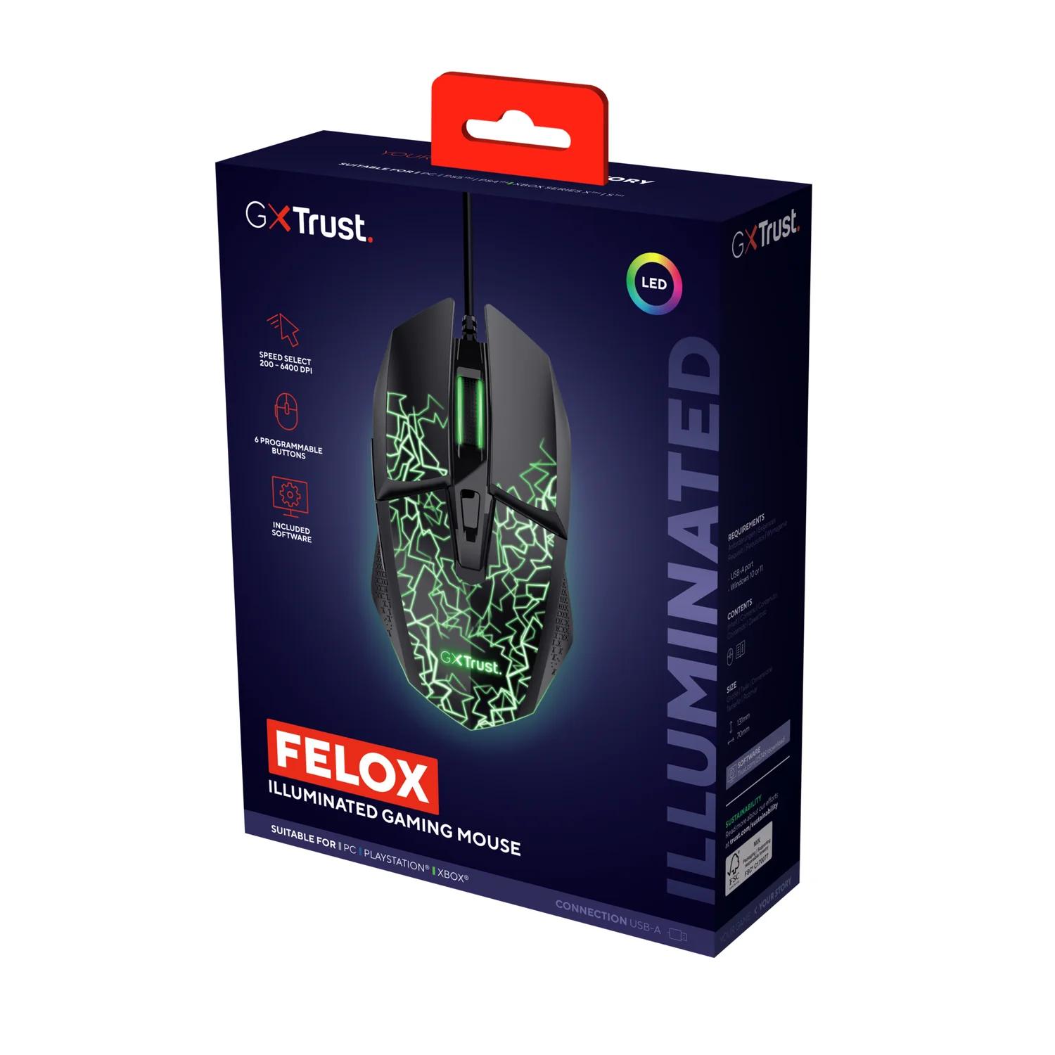 Rato Gaming Trust GXT 113 Felox 6400 DPI 6 Botões Iluminação LED Multi-cor USB Preto - Imagem 6