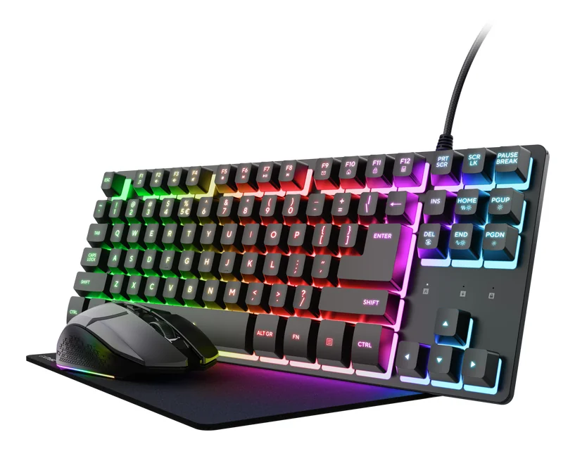 Pack Gaming Trust GXT 794 3 em 1 Teclado TKL RGB Rato 4800 DPI Tapete Layout PT Preto - Imagem 1