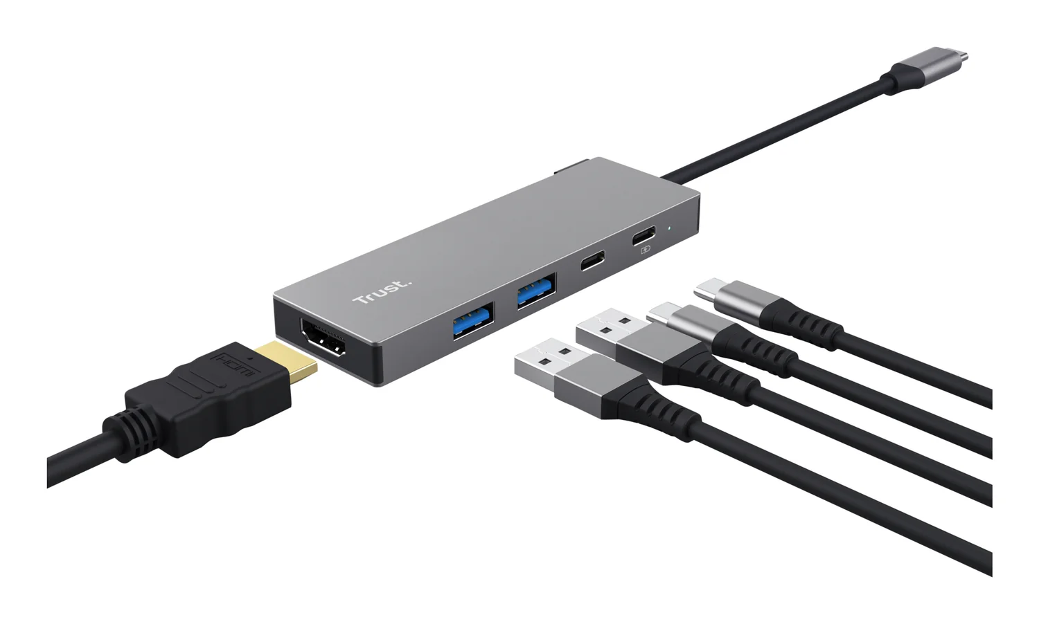 Hub USB-C Trust Dalyx 5-em-1 Multiportas HDMI + USB 3.2 + USB-C Cinzento - Imagem 2