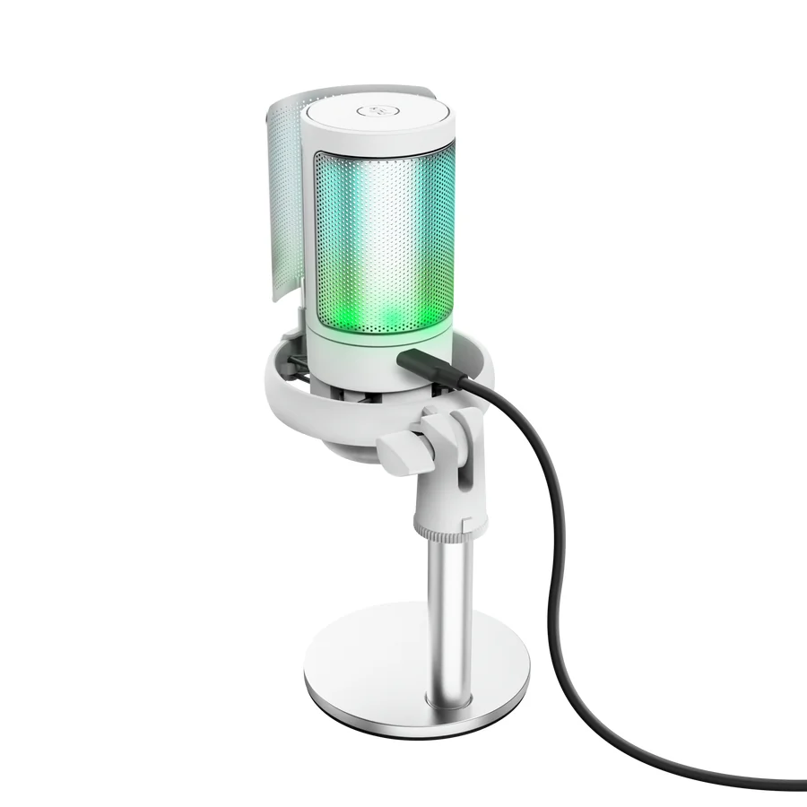 Microfone USB Trust GXT238W Auron Podcast 48kHz 16-bit USB-C com Suporte e LED Branco - Imagem 4