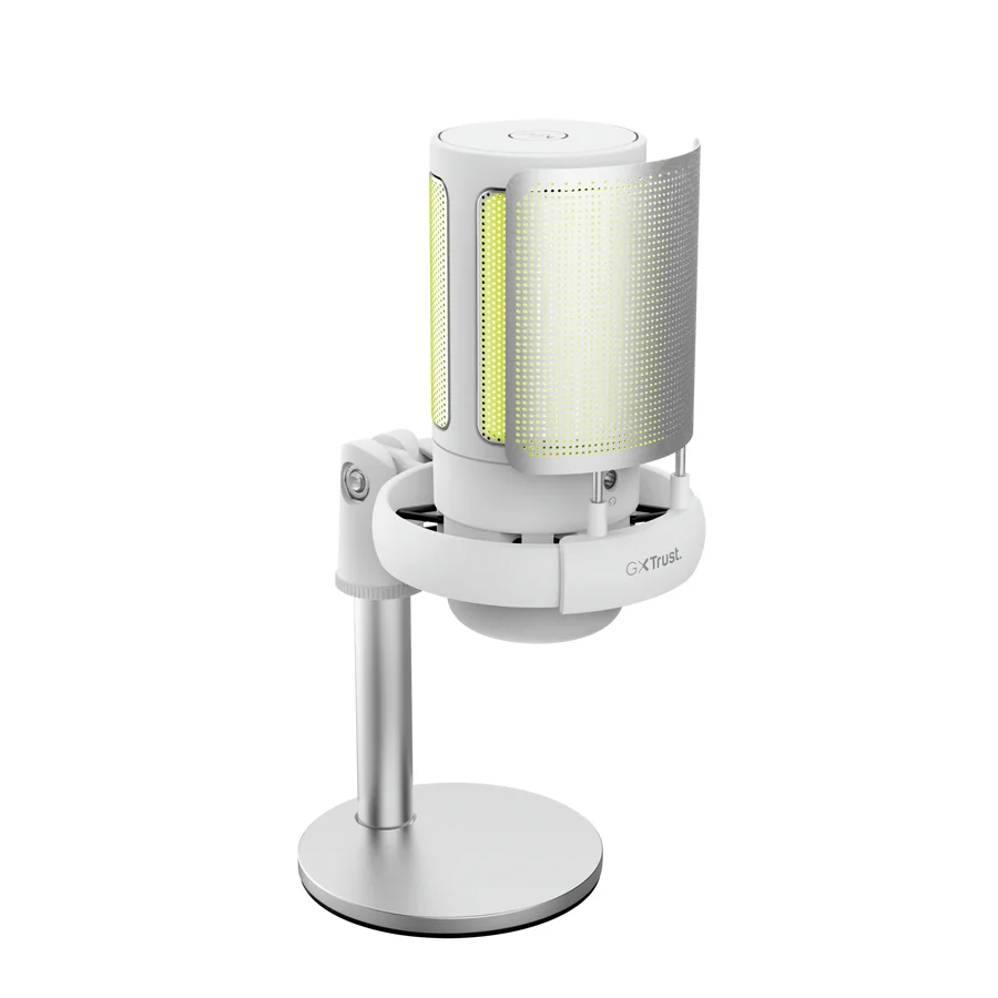 Microfone USB Trust GXT238W Auron Podcast 48kHz 16-bit USB-C com Suporte e LED Branco - Imagem 5